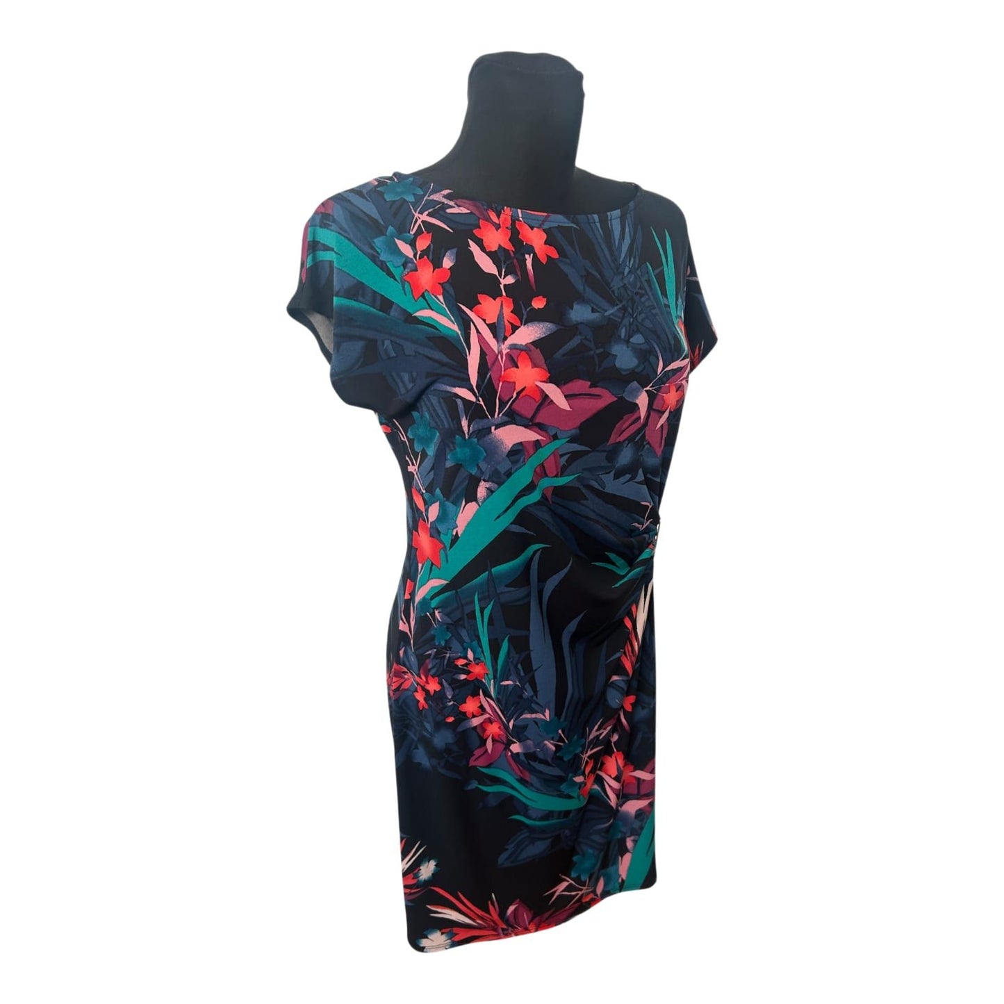 Wallis Kleid Damen Gr 42 Schwarz Blumen Elegant Stretch Sommer Figur
