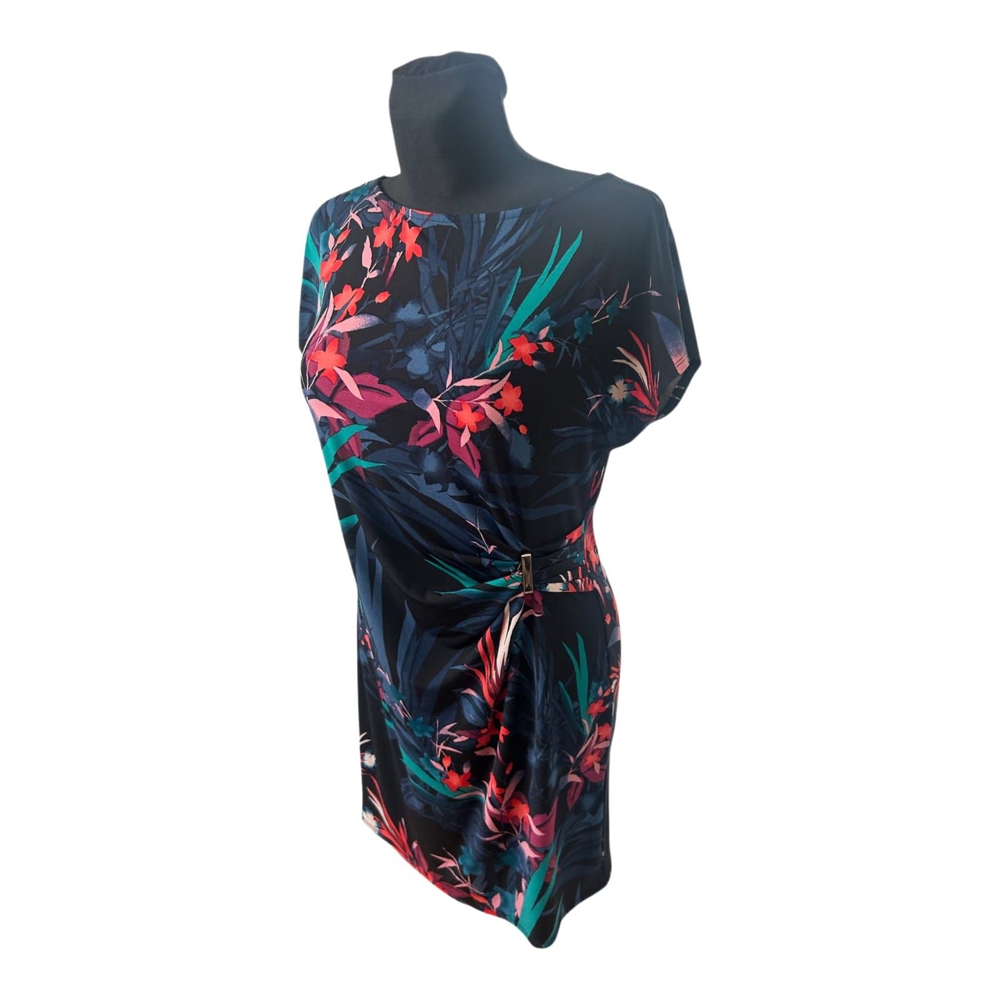 Wallis Kleid Damen Gr 42 Schwarz Blumen Elegant Stretch Sommer Figur