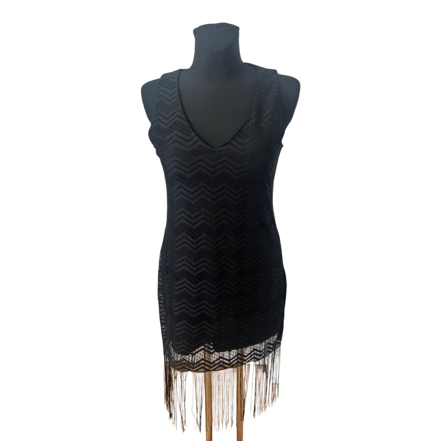 Amisu Kleid Damen Gr 36 Schwarz Fransen 20er Jahre Stil Elegant Party