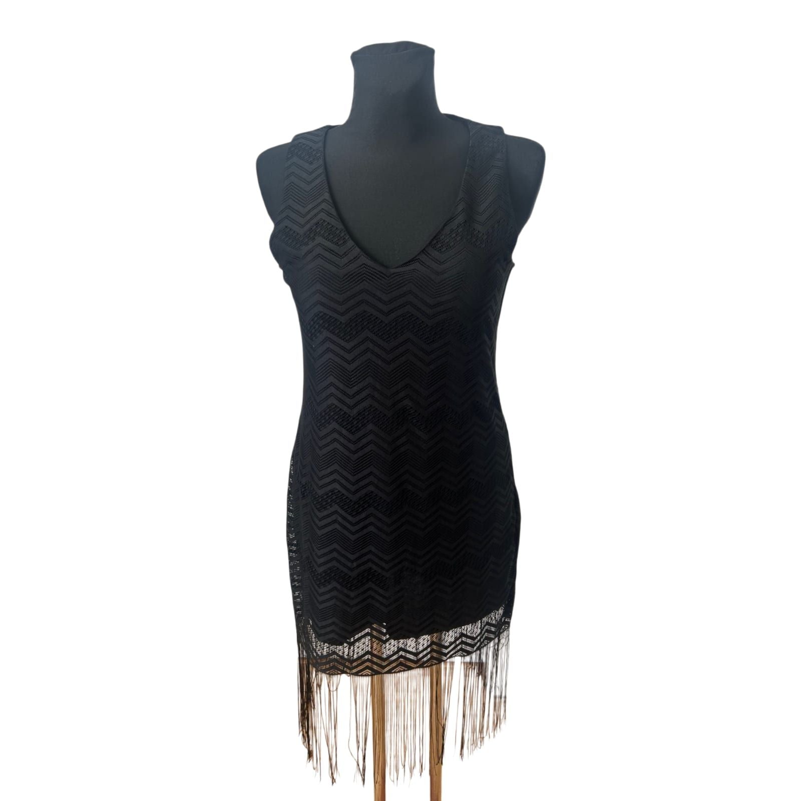 Amisu Kleid Damen Gr 36 Schwarz Fransen 20er Jahre Stil Elegant Party