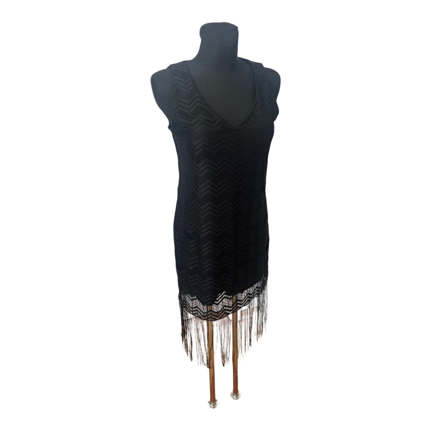 Amisu Kleid Damen Gr 36 Schwarz Fransen 20er Jahre Stil Elegant Party
