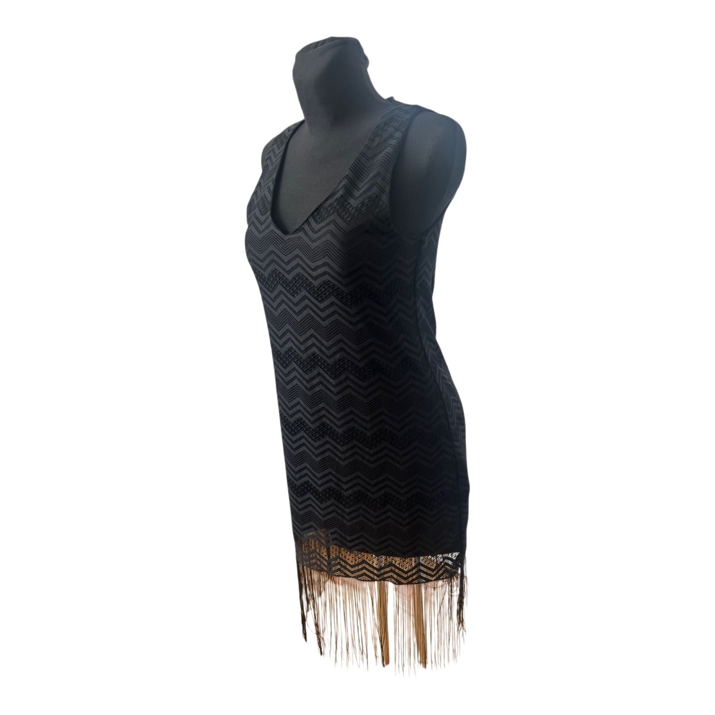 Amisu Kleid Damen Gr 36 Schwarz Fransen 20er Jahre Stil Elegant Party