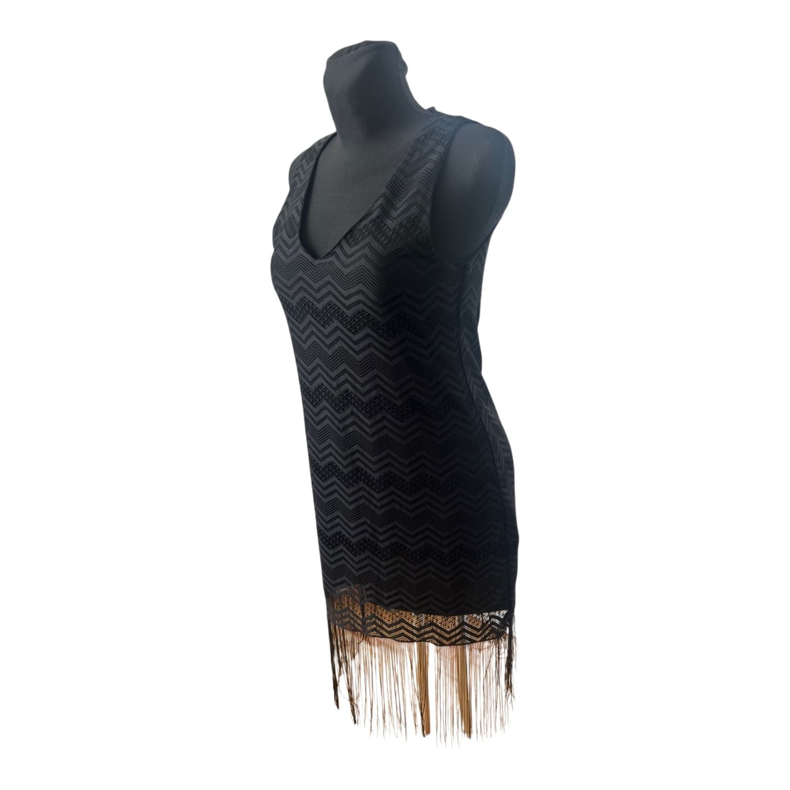 Amisu Kleid Damen Gr 36 Schwarz Fransen 20er Jahre Stil Elegant Party