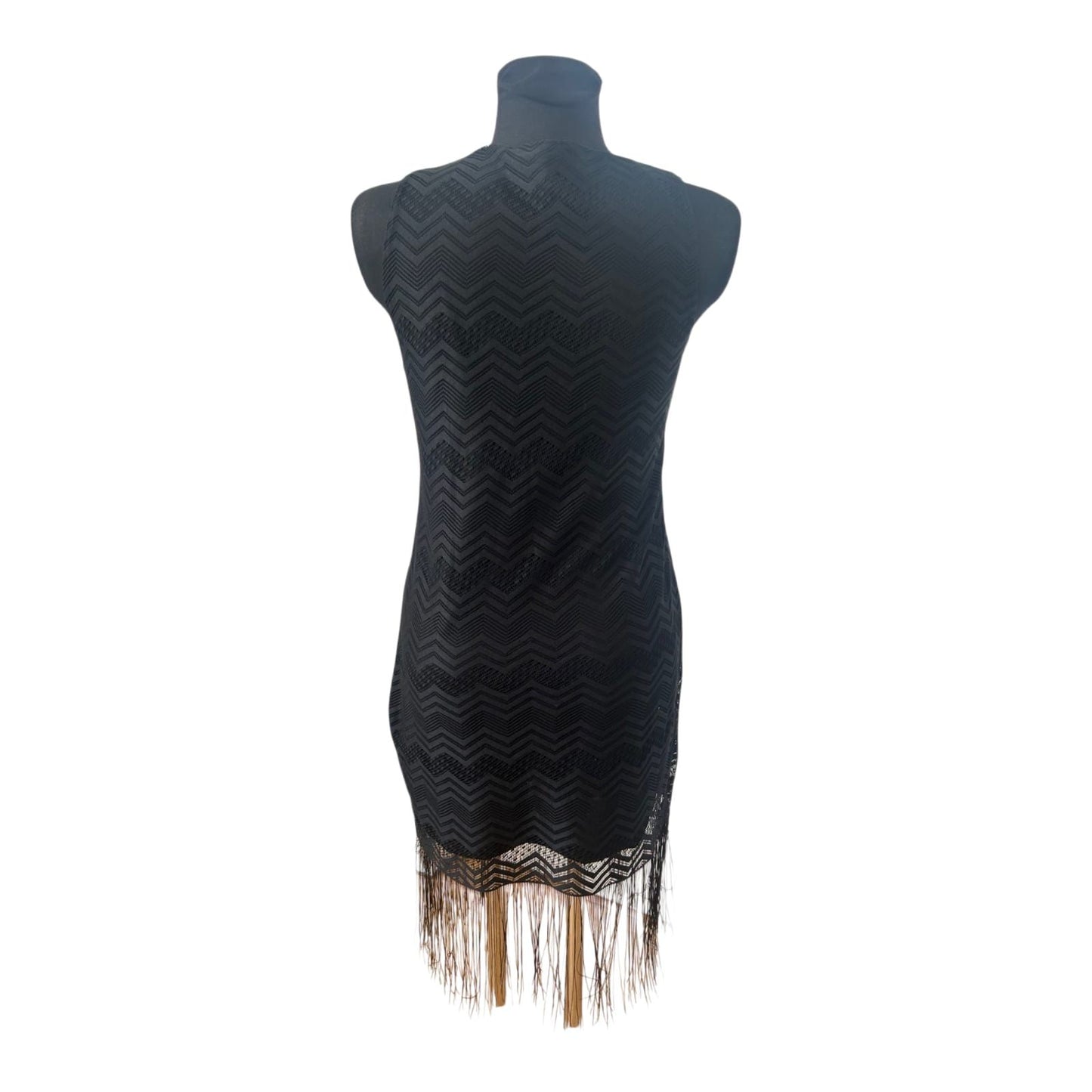 Amisu Kleid Damen Gr 36 Schwarz Fransen 20er Jahre Stil Elegant Party