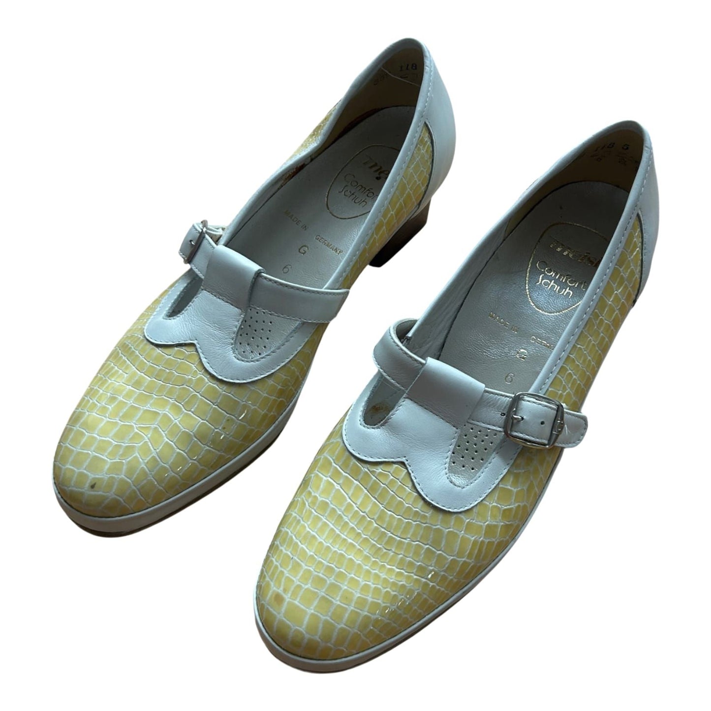 Meisl Comfort Halbschuhe Damen Leder Vintage Made in Germany Gr 38 Gelb Weiß