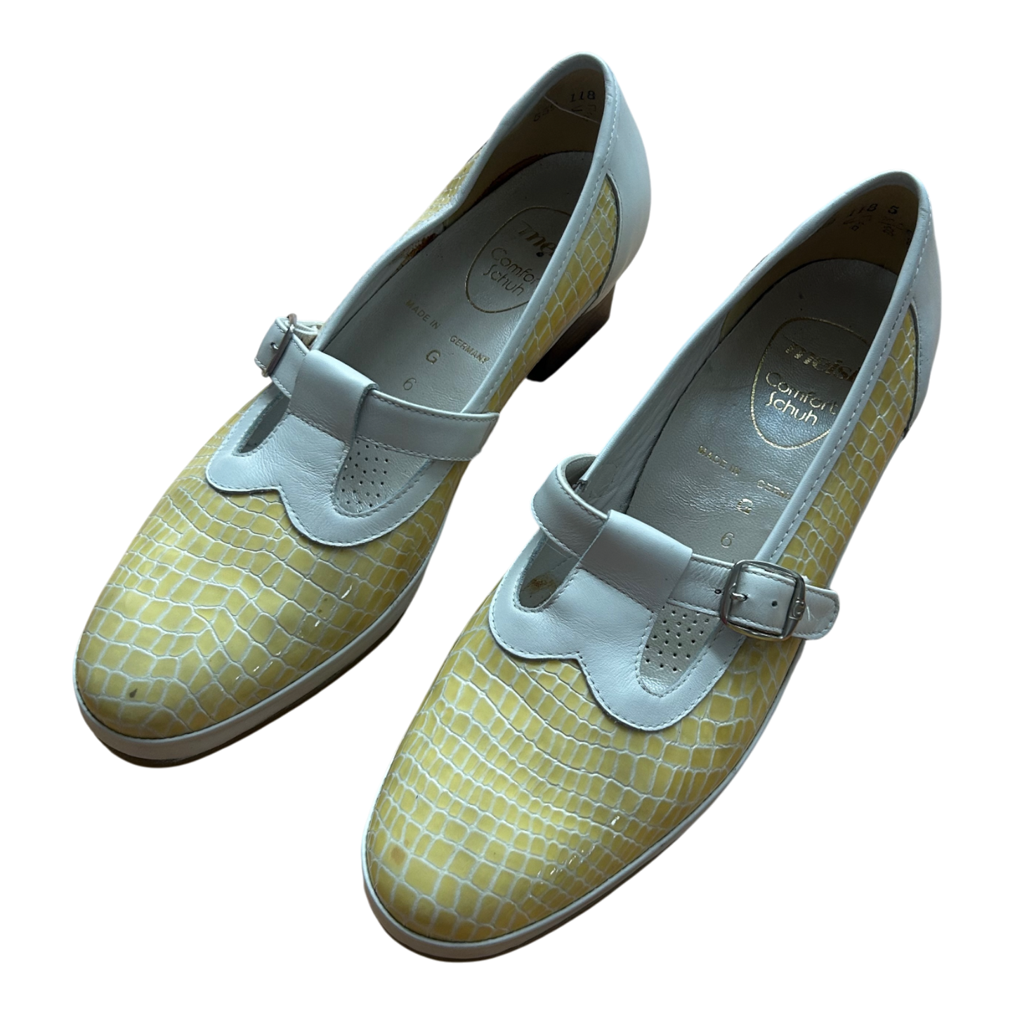 Meisl Comfort Halbschuhe Damen Leder Vintage Made in Germany Gr 38 Gelb Weiß