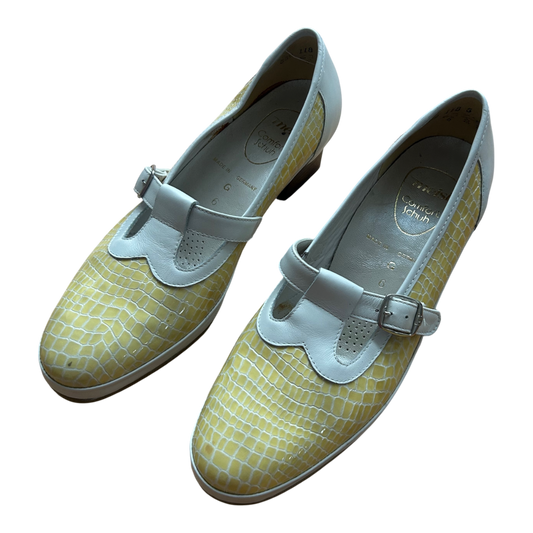 Meisl Comfort Halbschuhe Damen Leder Vintage Made in Germany Gr 38 Gelb Weiß