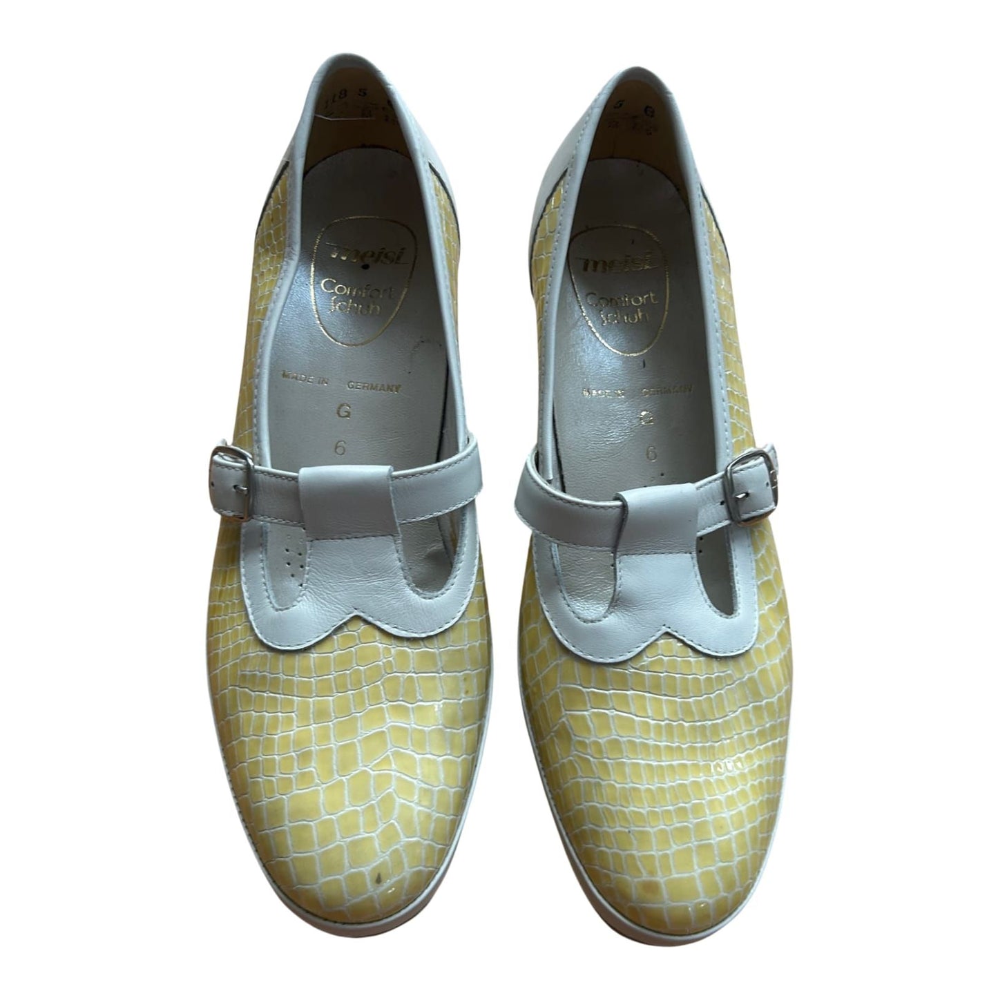 Meisl Comfort Halbschuhe Damen Leder Vintage Made in Germany Gr 38 Gelb Weiß