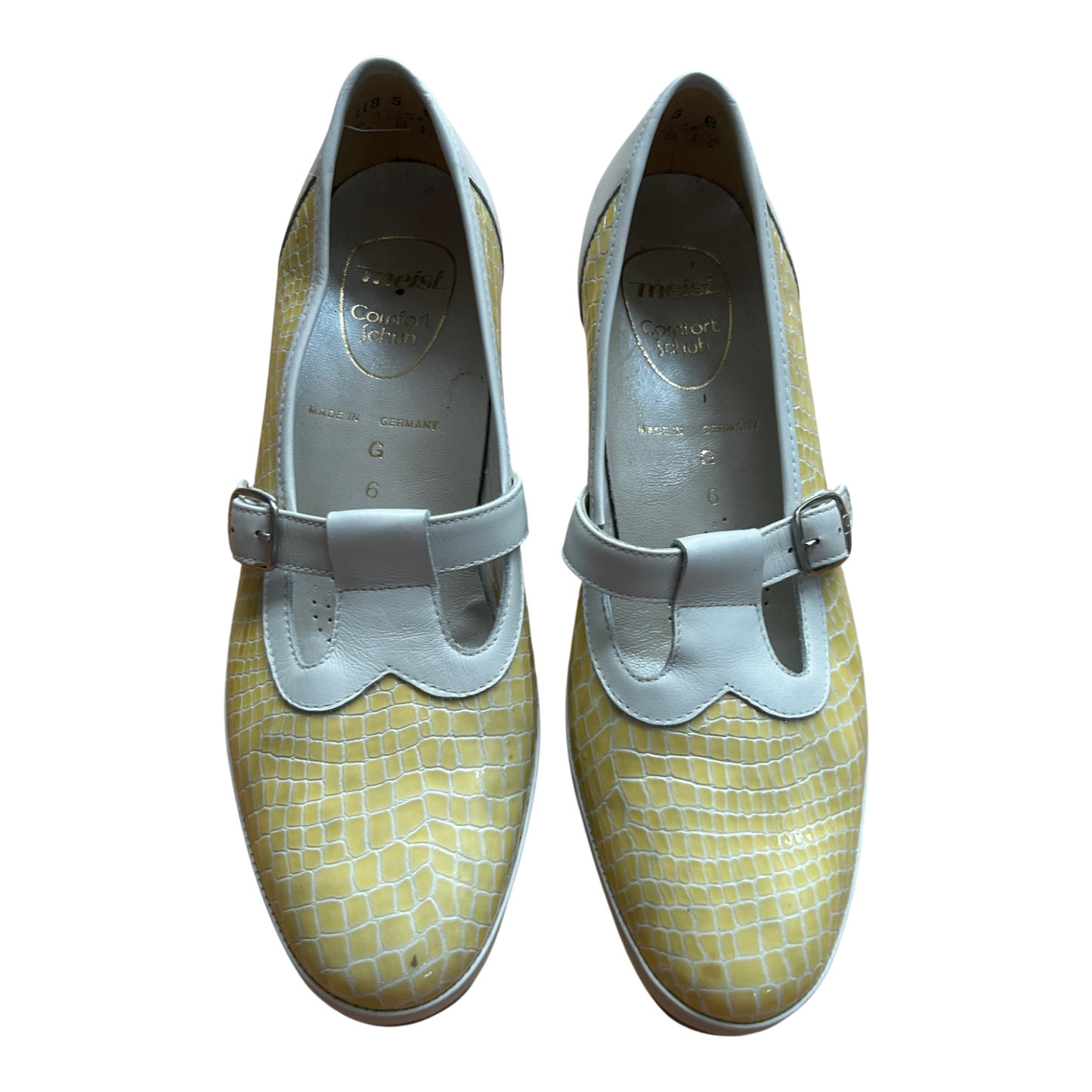 Meisl Comfort Halbschuhe Damen Leder Vintage Made in Germany Gr 38 Gelb Weiß
