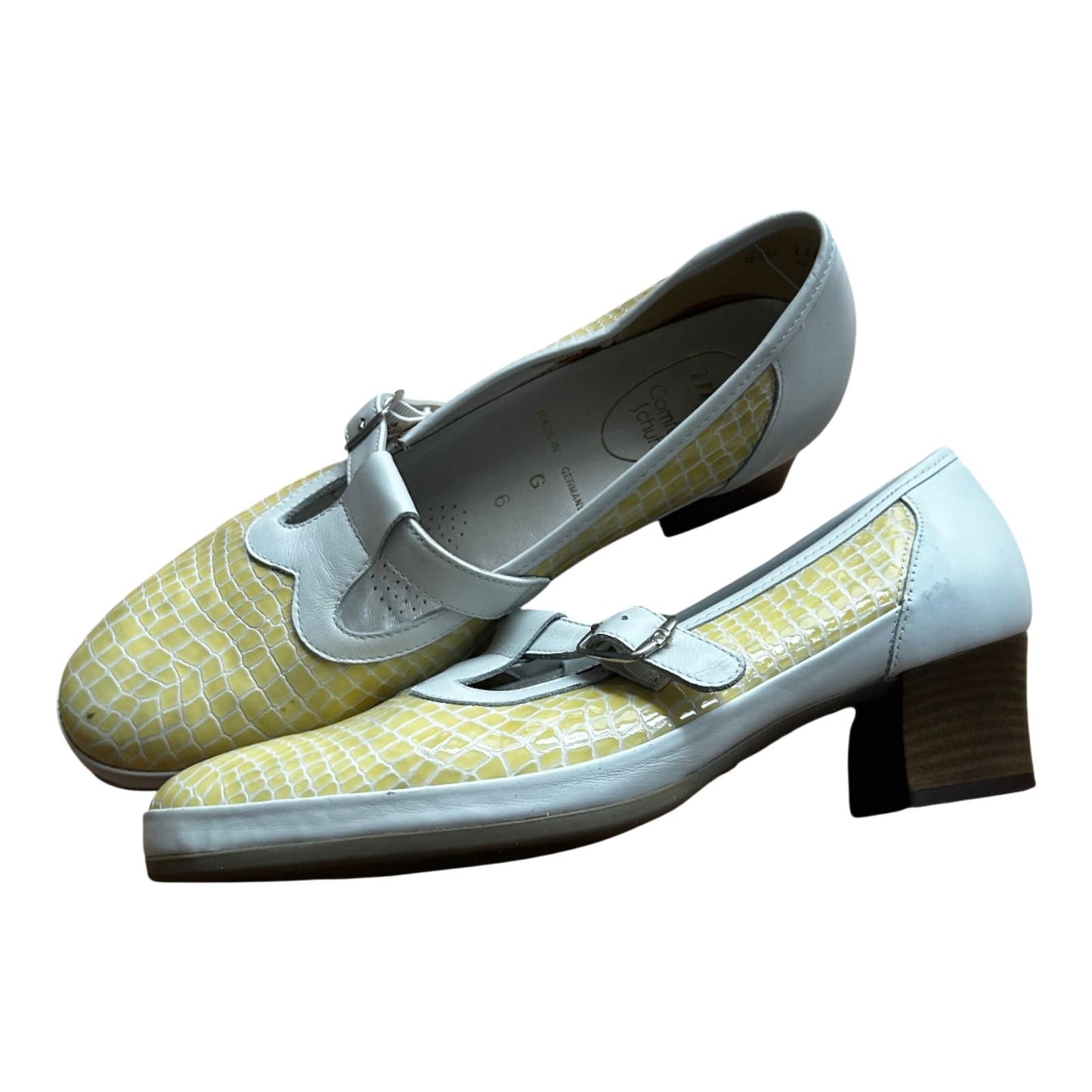 Meisl Comfort Halbschuhe Damen Leder Vintage Made in Germany Gr 38 Gelb Weiß