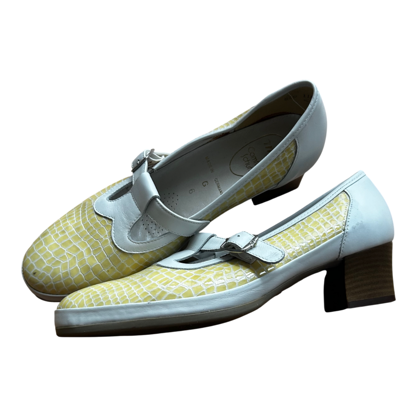 Meisl Comfort Halbschuhe Damen Leder Vintage Made in Germany Gr 38 Gelb Weiß