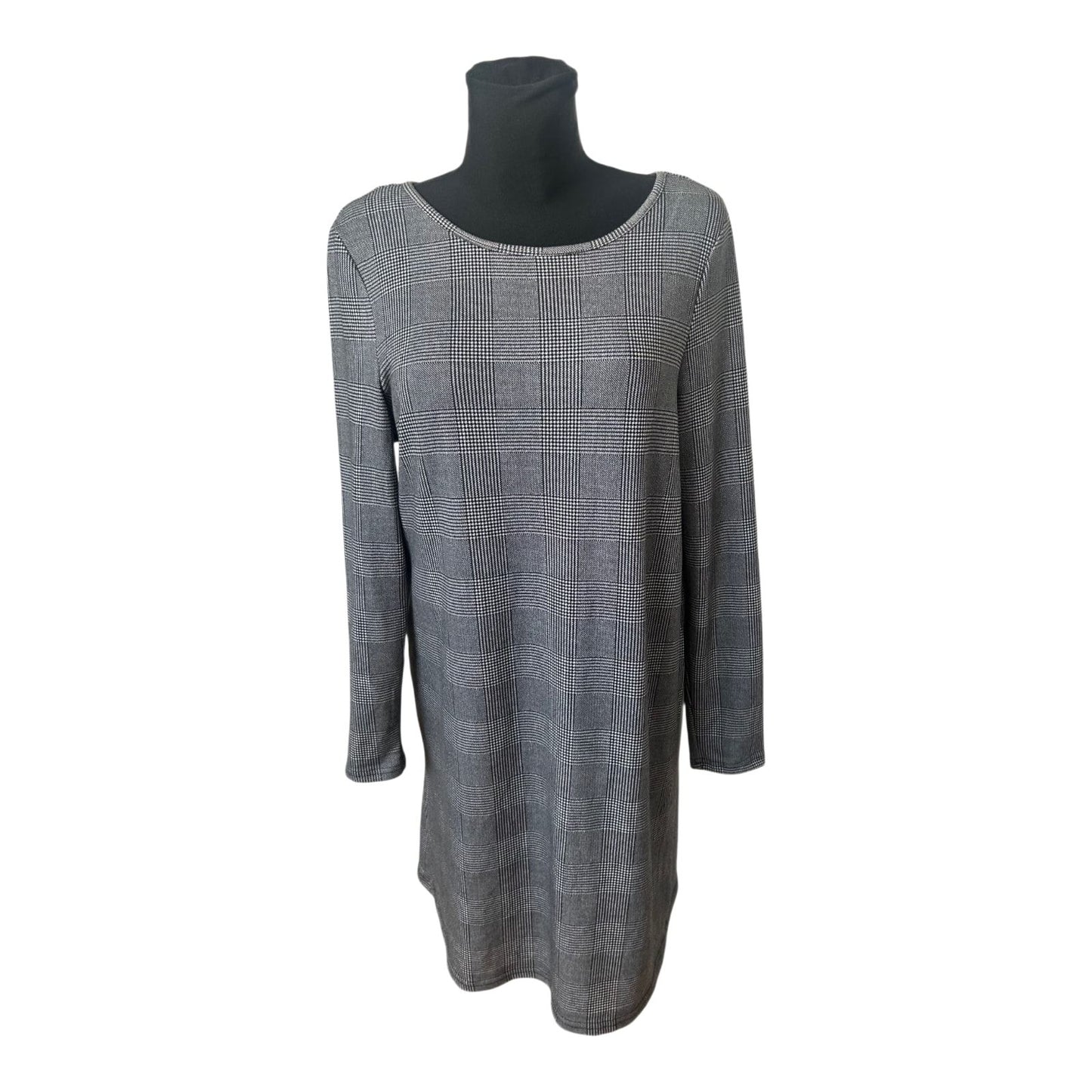 Janina Kleid Damen Gr 44 Grau Kariert Langarm Business Stretch Bequem
