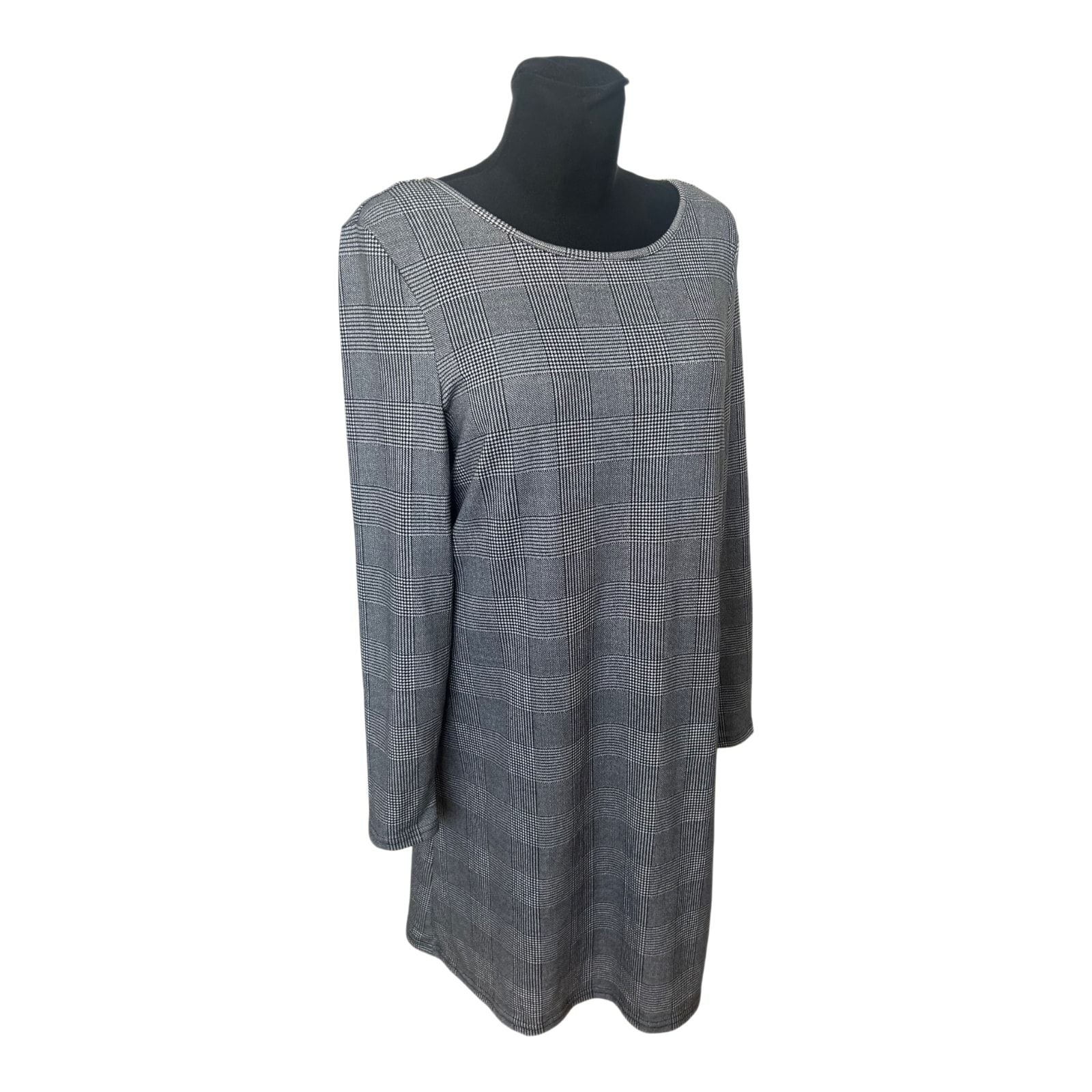 Janina Kleid Damen Gr 44 Grau Kariert Langarm Business Stretch Bequem