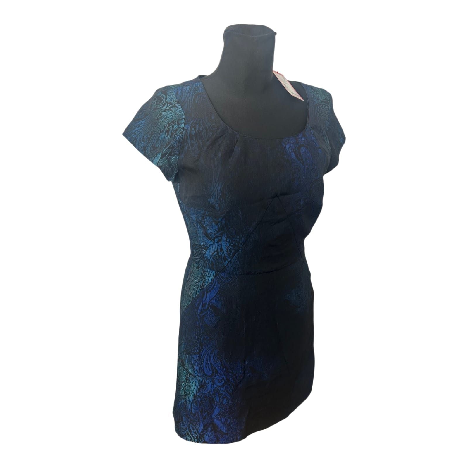 Esprit Kleid Damen Gr 38 Blau Schwarz Elegant Festlich Glanz Muster Neu