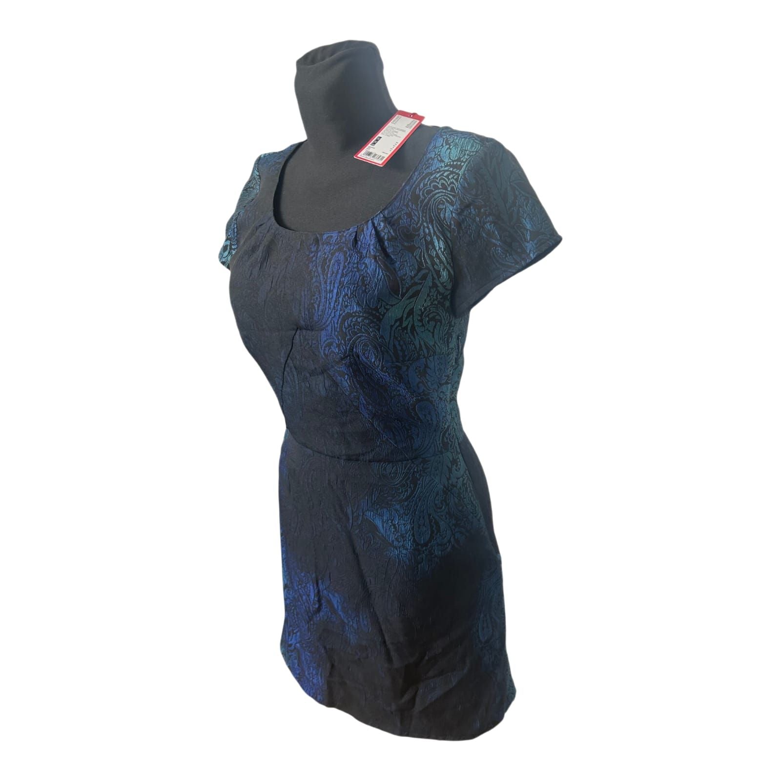 Esprit Kleid Damen Gr 38 Blau Schwarz Elegant Festlich Glanz Muster Neu