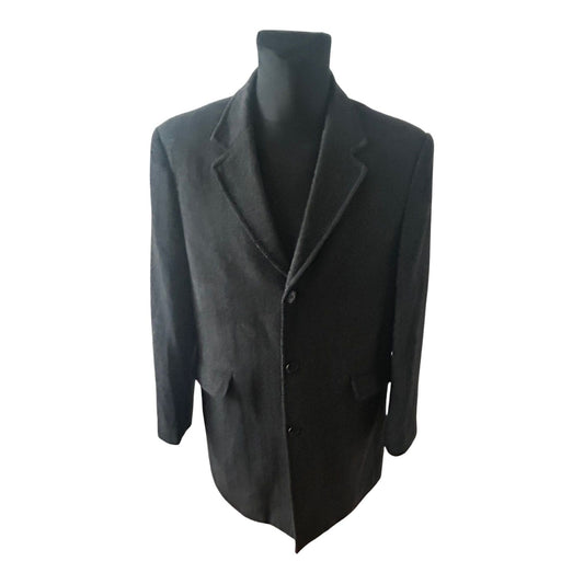 Herren Mantel Dunkelgrau Gr 50 Wollmix Fischgraet Klassisch Elegant Winter