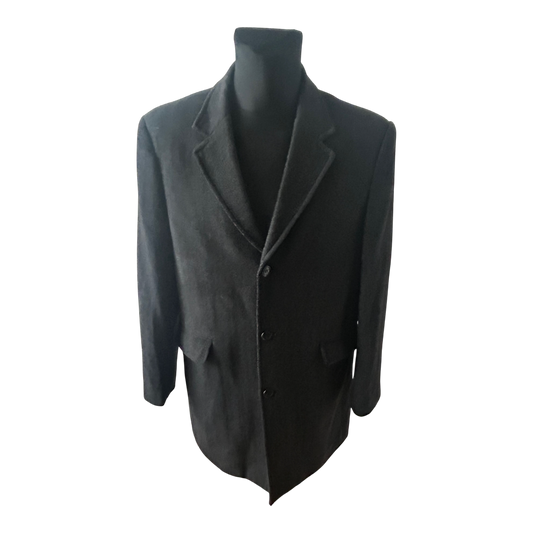 Herren Mantel Dunkelgrau Gr 50 Wollmix Fischgraet Klassisch Elegant Winter
