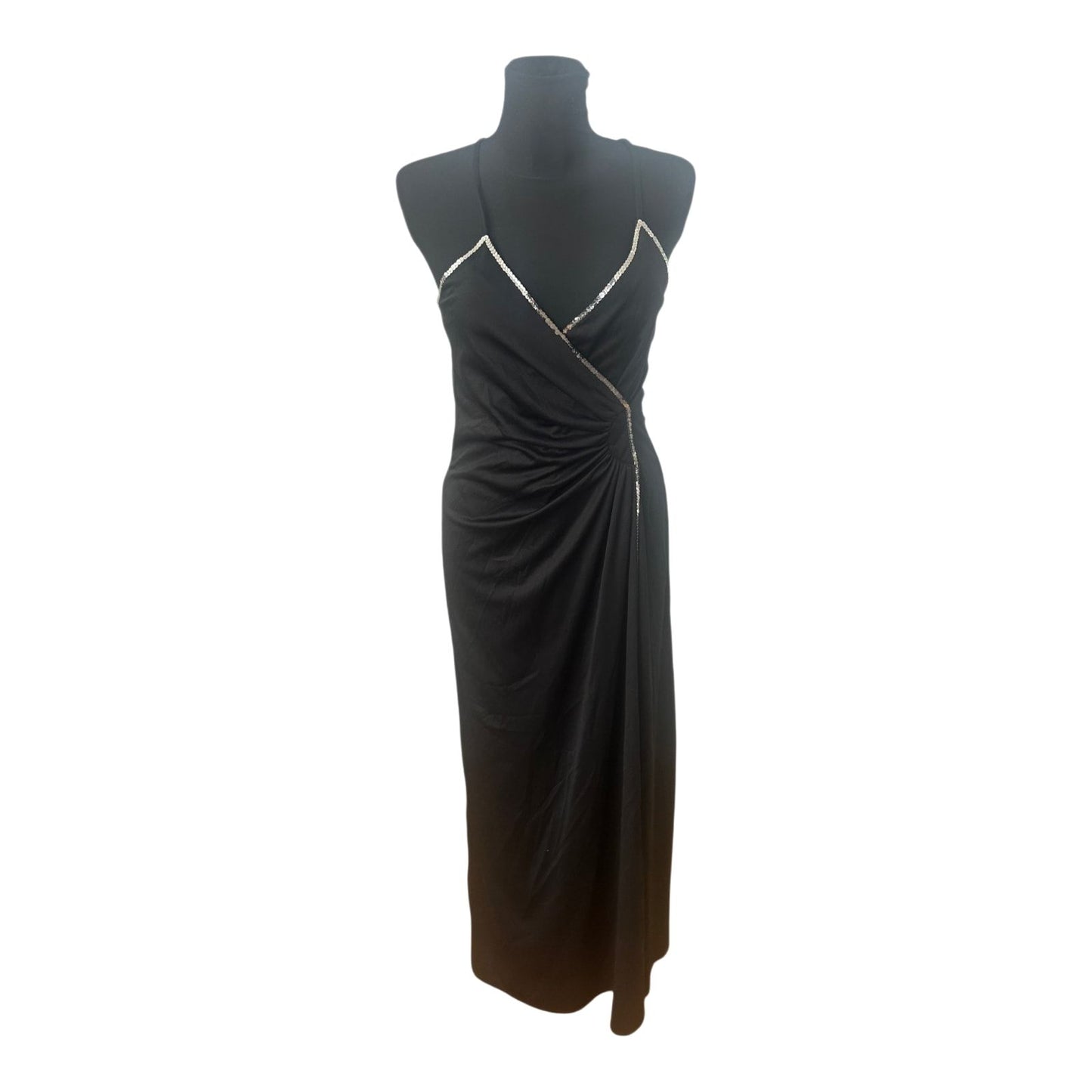 Vintage Kleid Gr 38 Damen Abendkleid Schwarz Elegant Maxikleid Schlitz