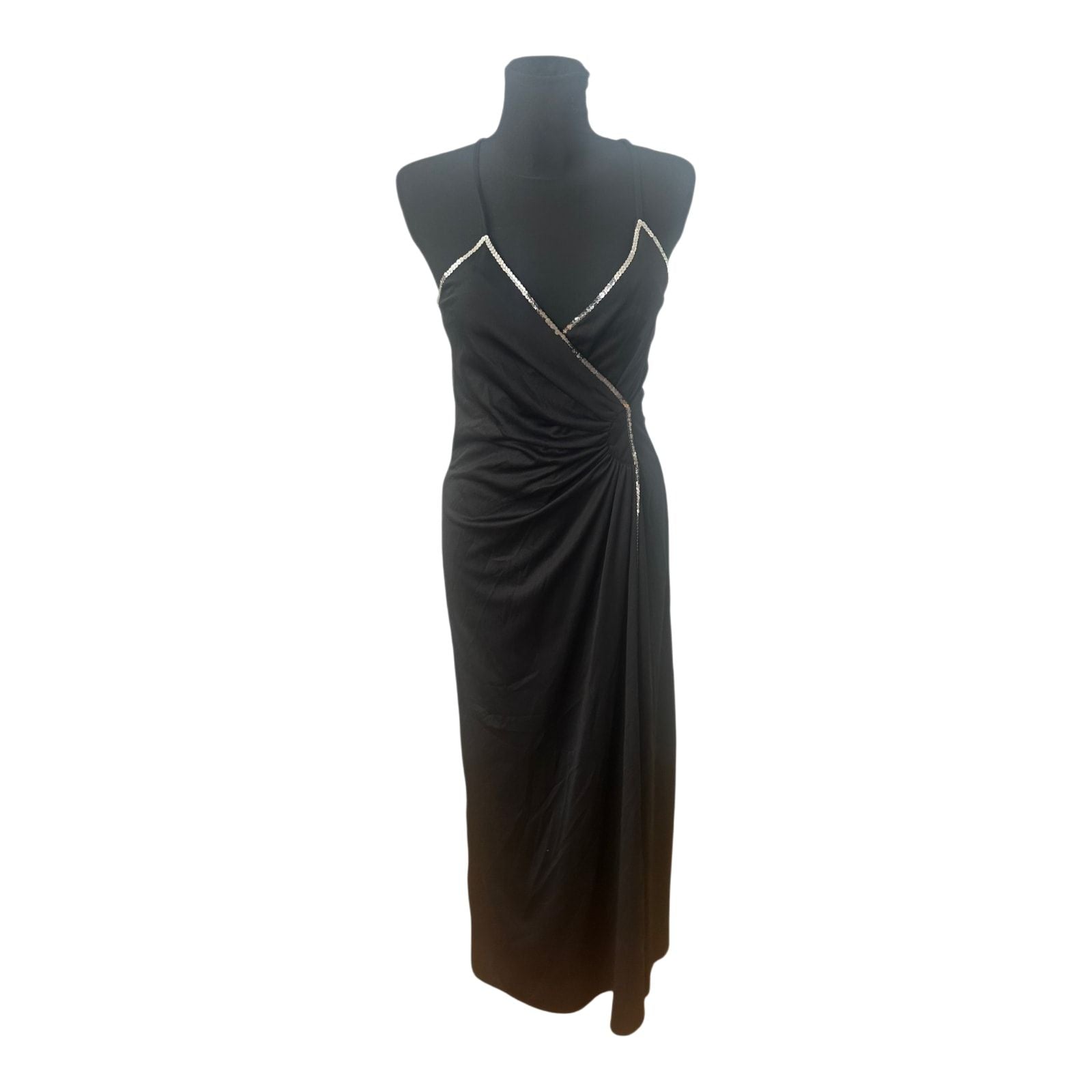 Vintage Kleid Gr 38 Damen Abendkleid Schwarz Elegant Maxikleid Schlitz