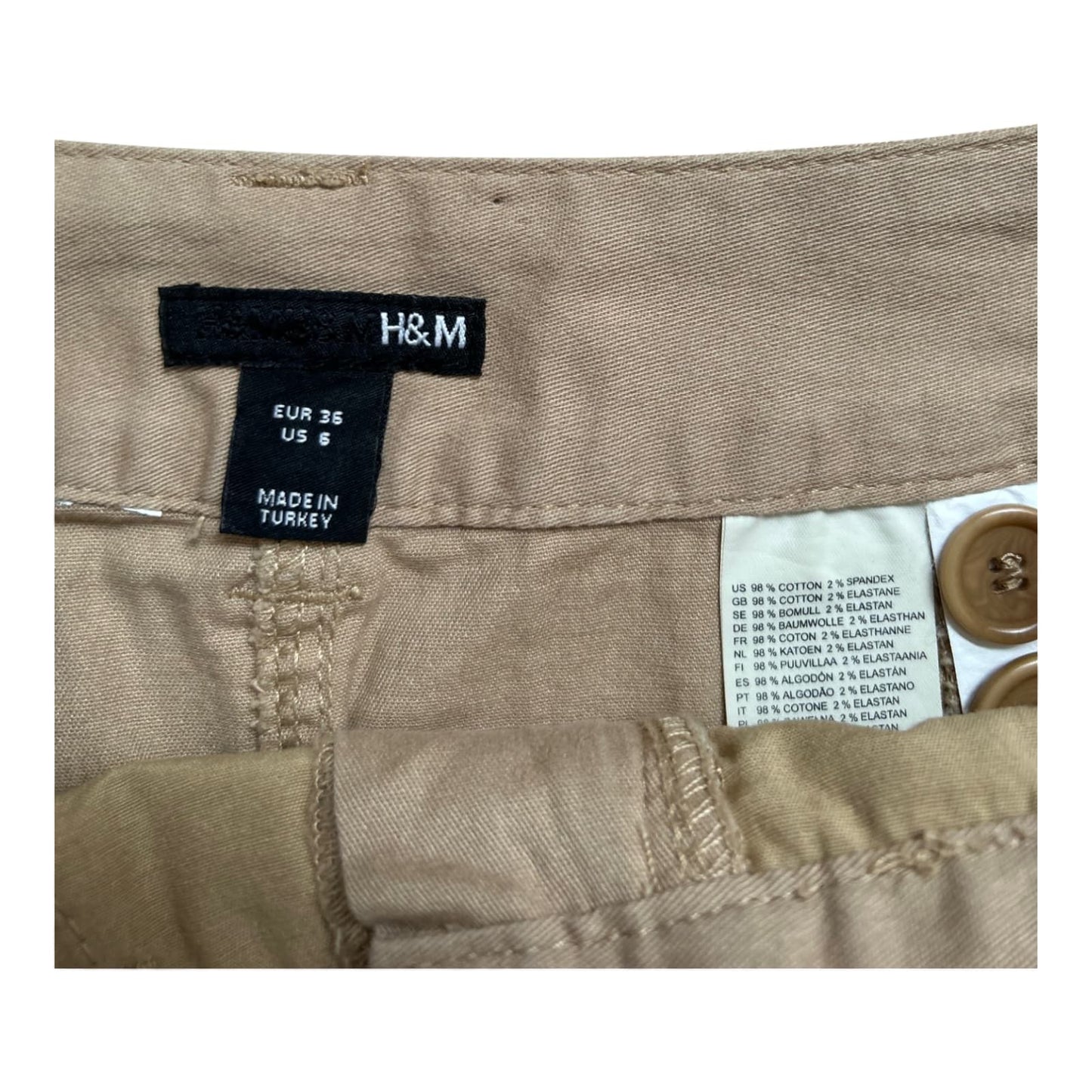 H&M Rock Damen 36 Beige Baumwolle Stretch mit Taschen Kurz Sommerrock