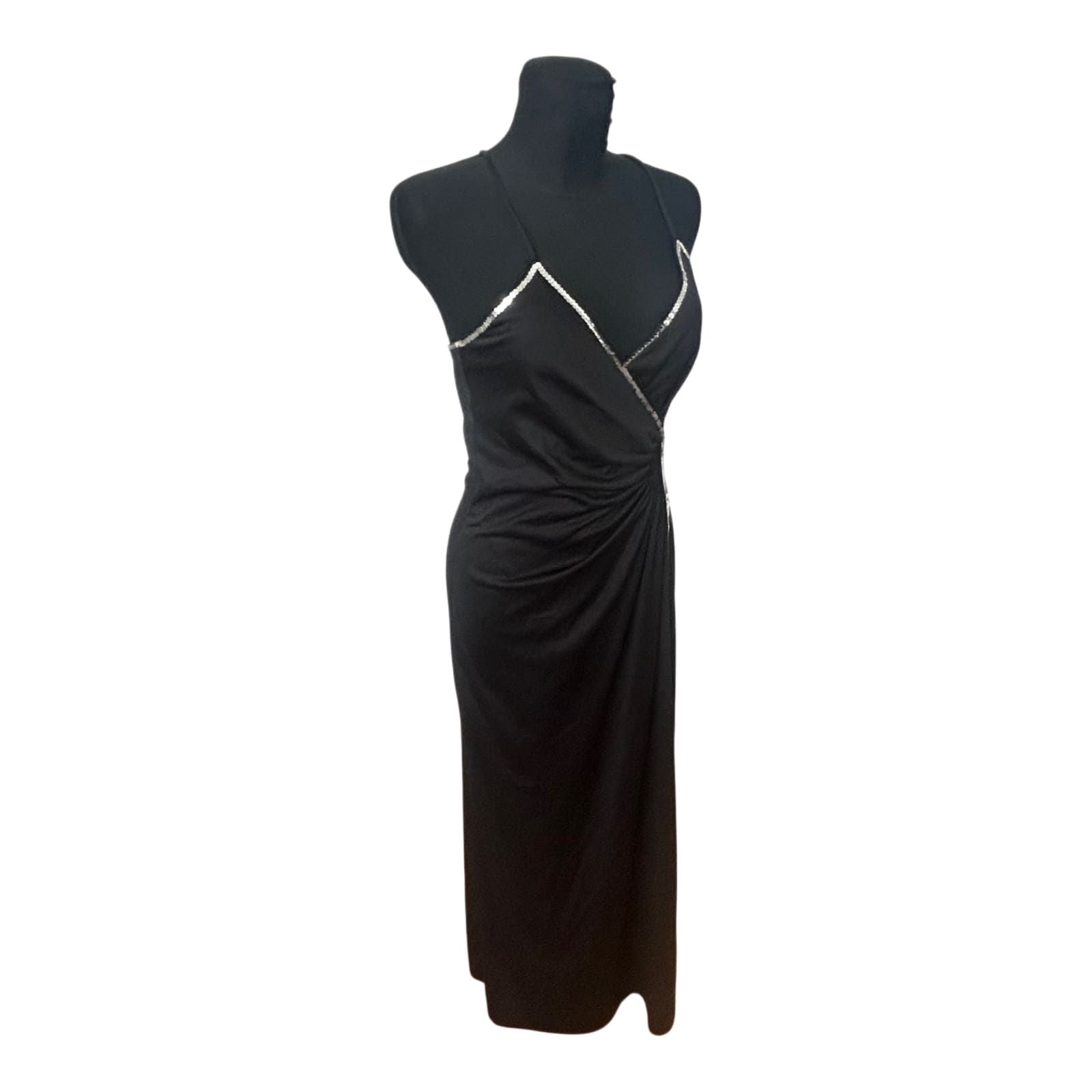 Vintage Kleid Gr 38 Damen Abendkleid Schwarz Elegant Maxikleid Schlitz