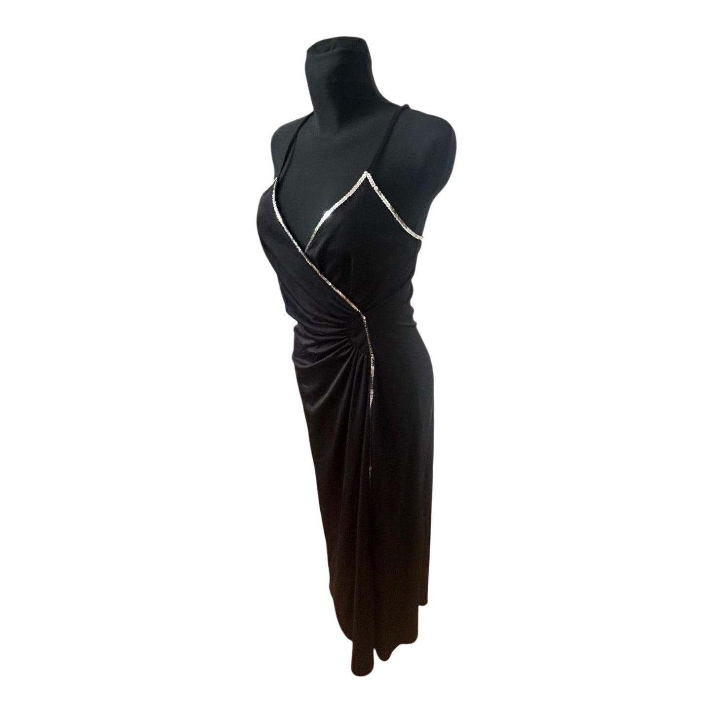 Vintage Kleid Gr 38 Damen Abendkleid Schwarz Elegant Maxikleid Schlitz