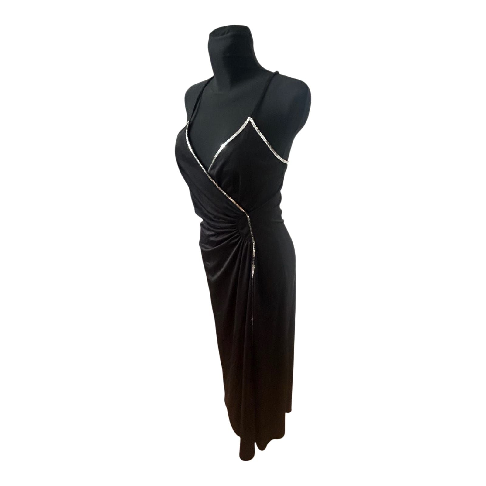 Vintage Kleid Gr 38 Damen Abendkleid Schwarz Elegant Maxikleid Schlitz