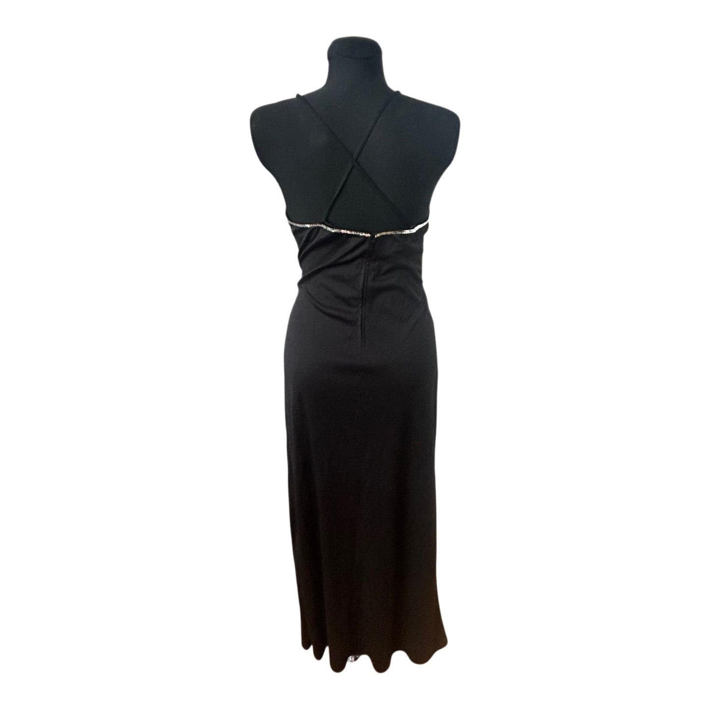 Vintage Kleid Gr 38 Damen Abendkleid Schwarz Elegant Maxikleid Schlitz