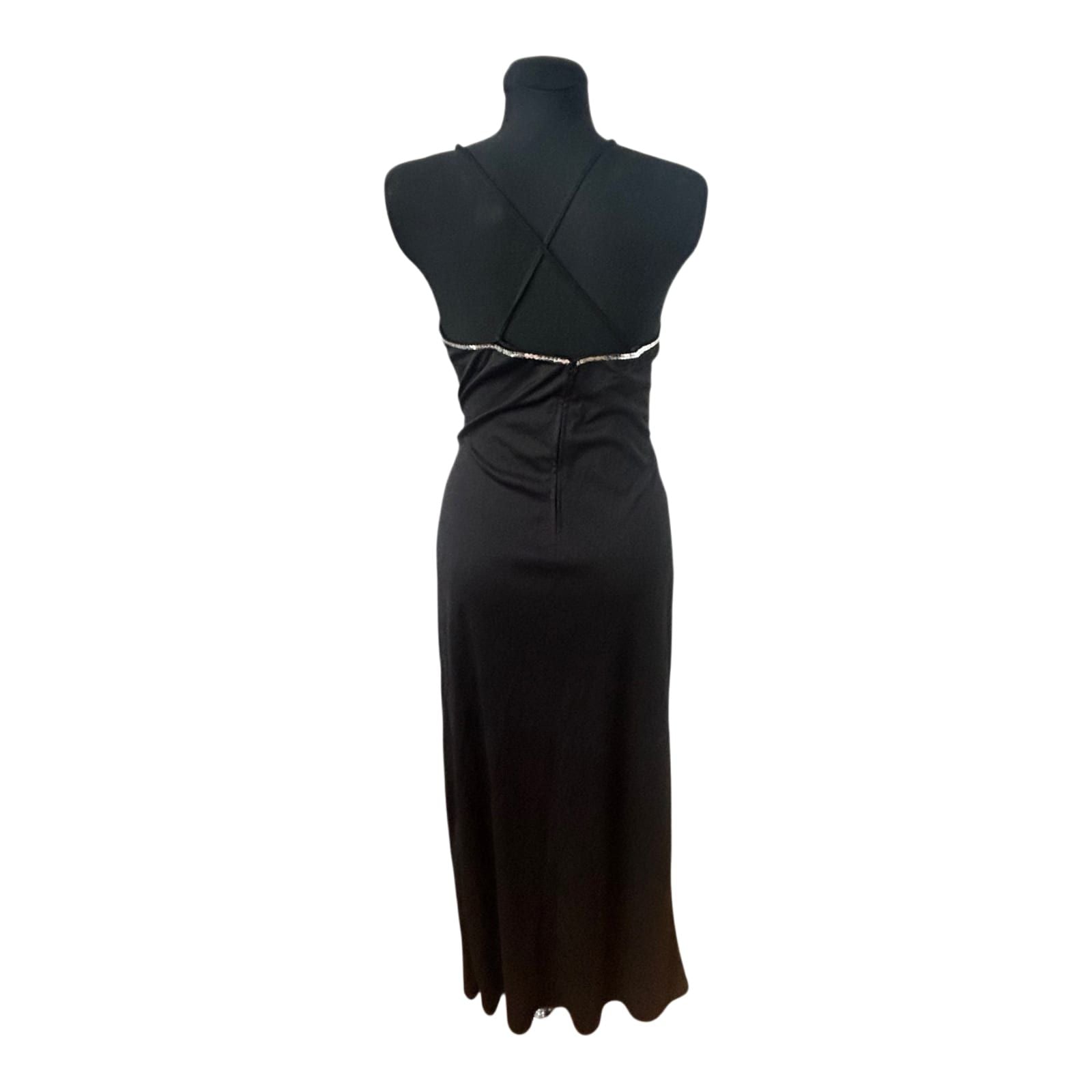 Vintage Kleid Gr 38 Damen Abendkleid Schwarz Elegant Maxikleid Schlitz