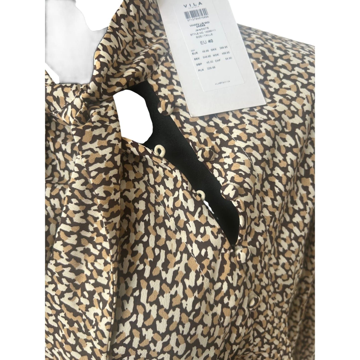 Vila Kleid Gr 40 Damen Neu mit Etikett Midi Animal Print Schalkragen Elegant