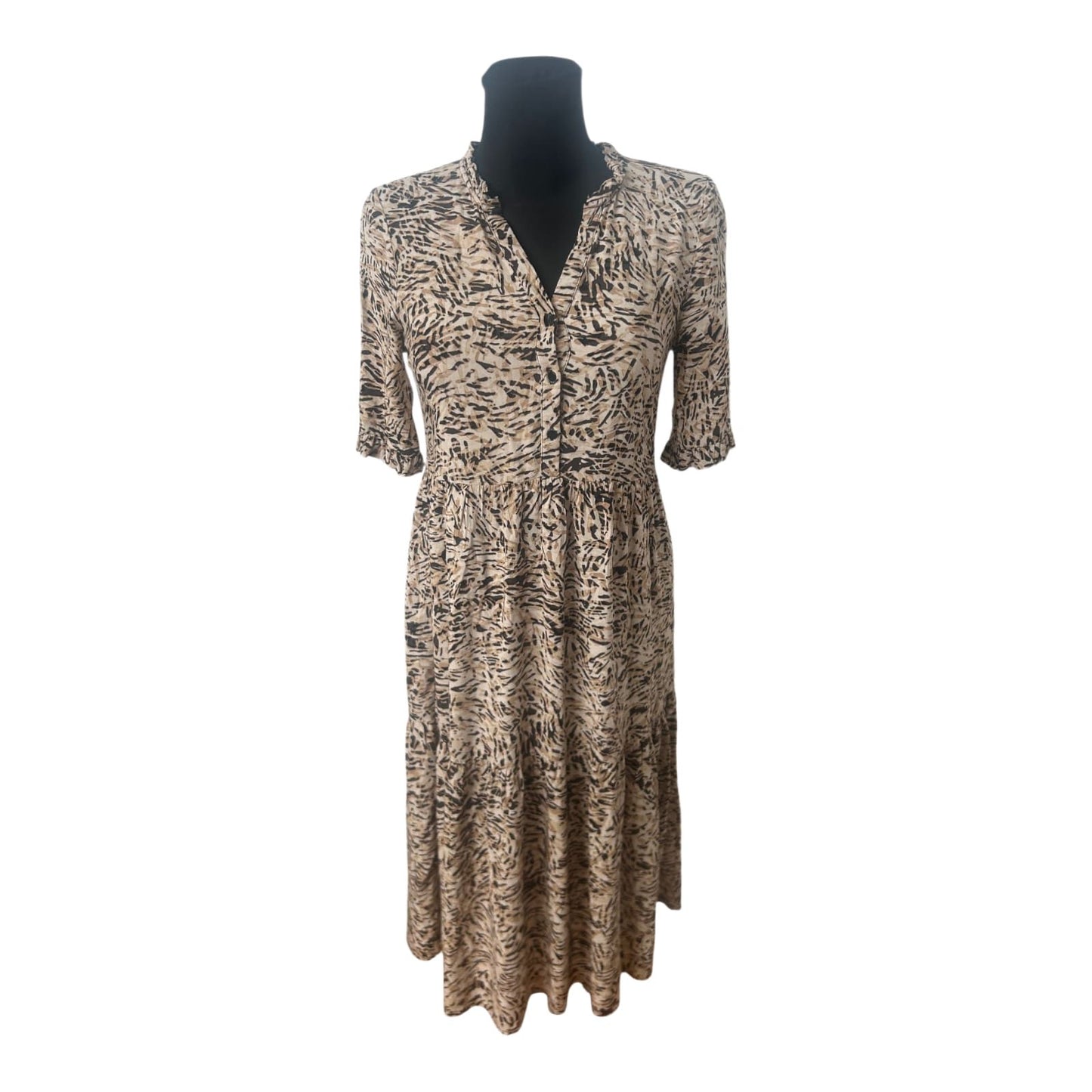 Vero Moda Kleid Damen Sommerkleid Midi Muster Viskose Knopfleiste Gr S
