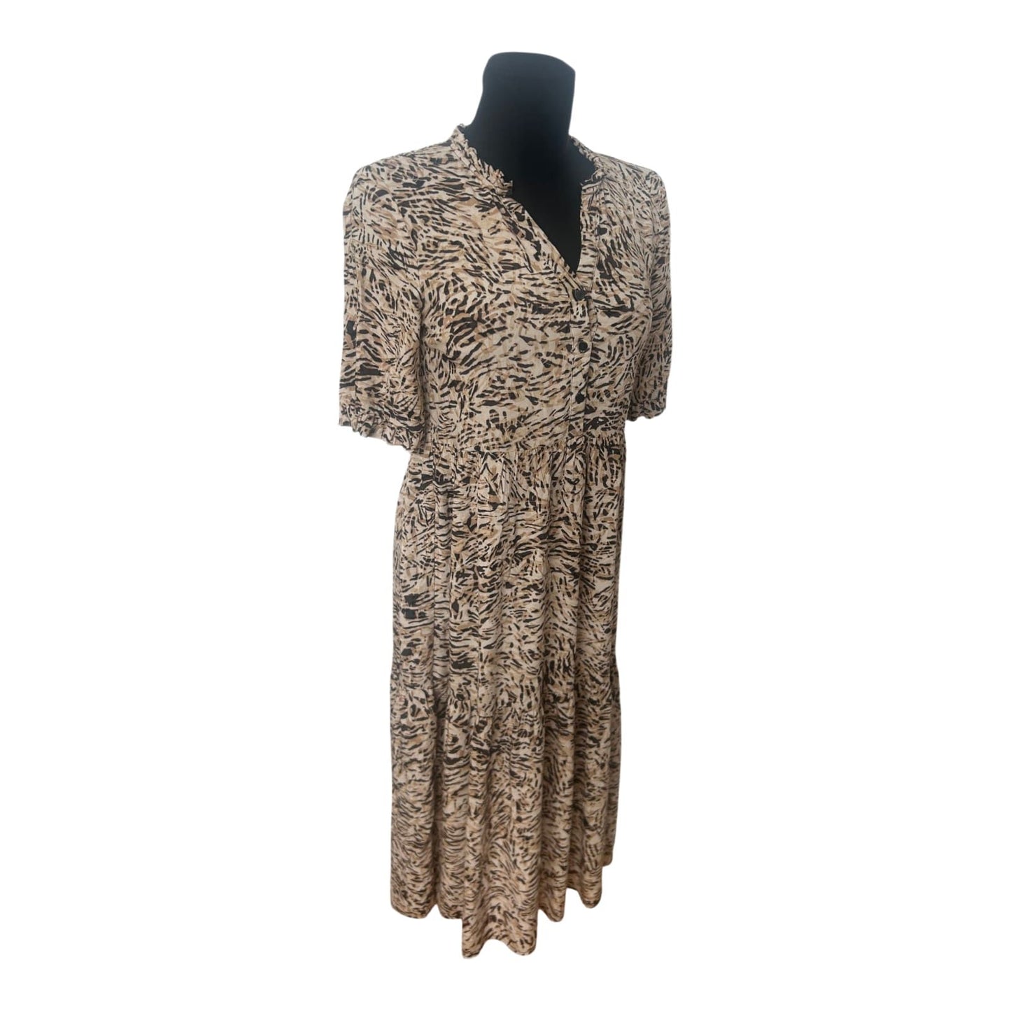 Vero Moda Kleid Damen Sommerkleid Midi Muster Viskose Knopfleiste Gr S