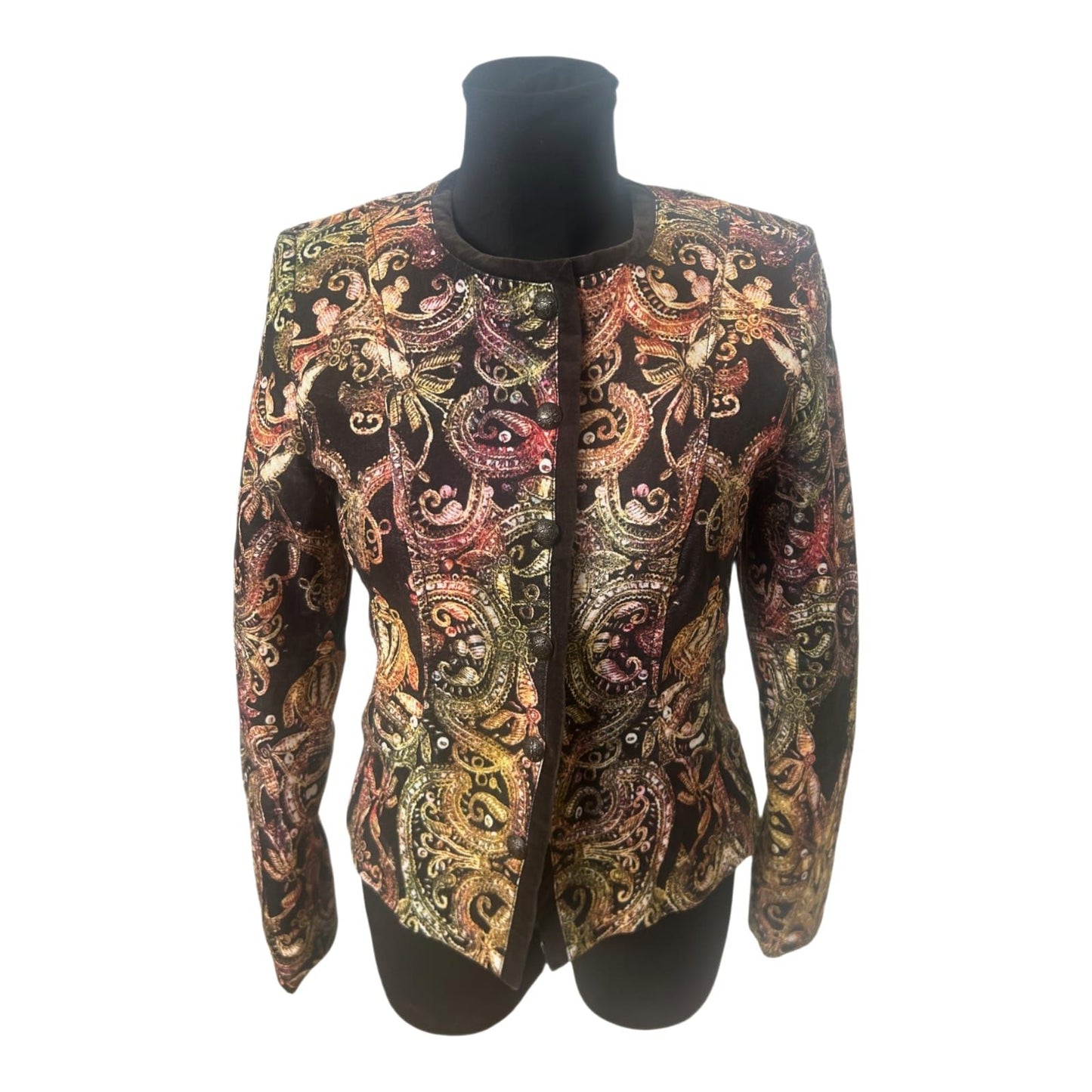 Apanage Blazer Damen Gr 38 Schwarz Gold Paisley Kurzblazer Elegant Stretch