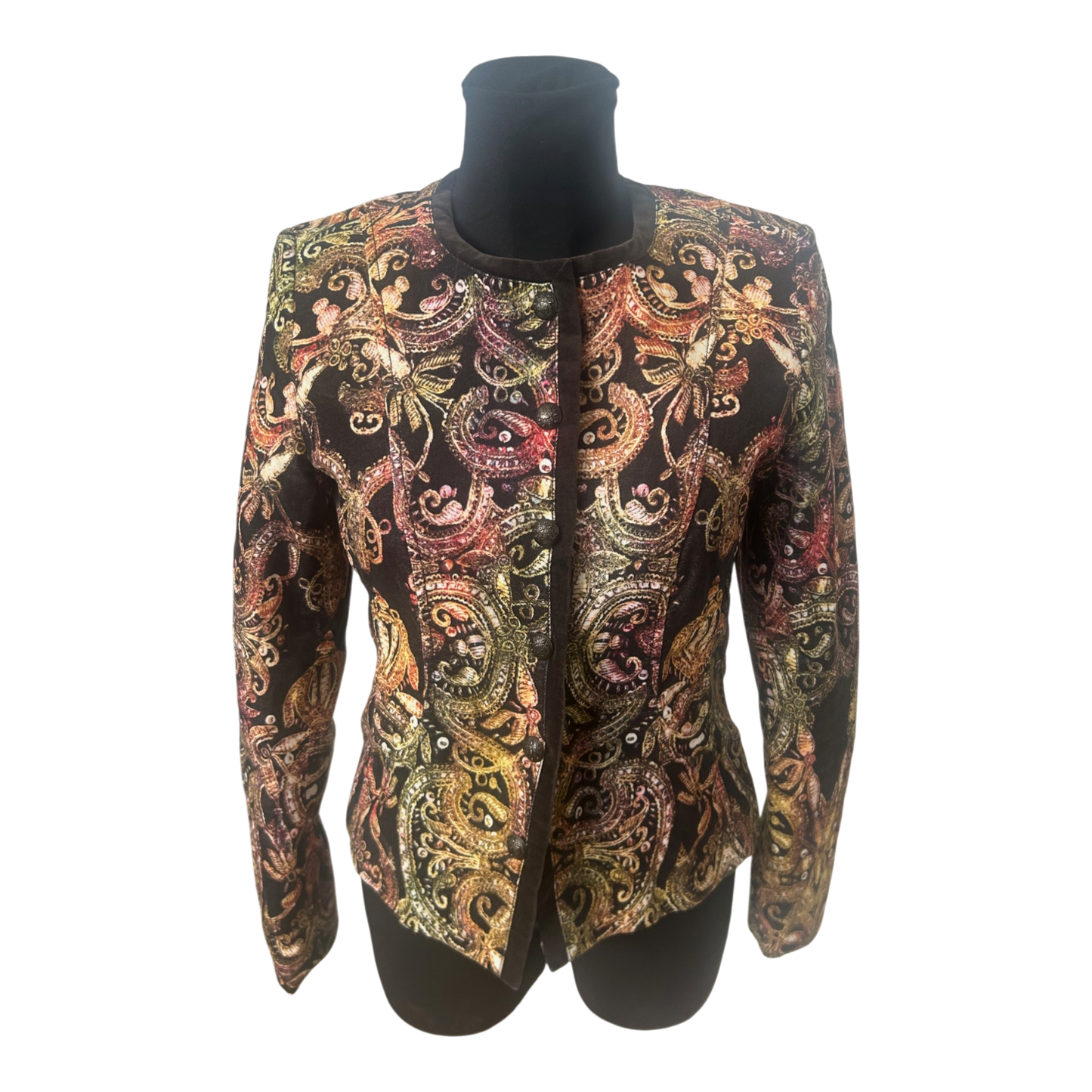 Apanage Blazer Damen Gr 38 Schwarz Gold Paisley Kurzblazer Elegant Stretch