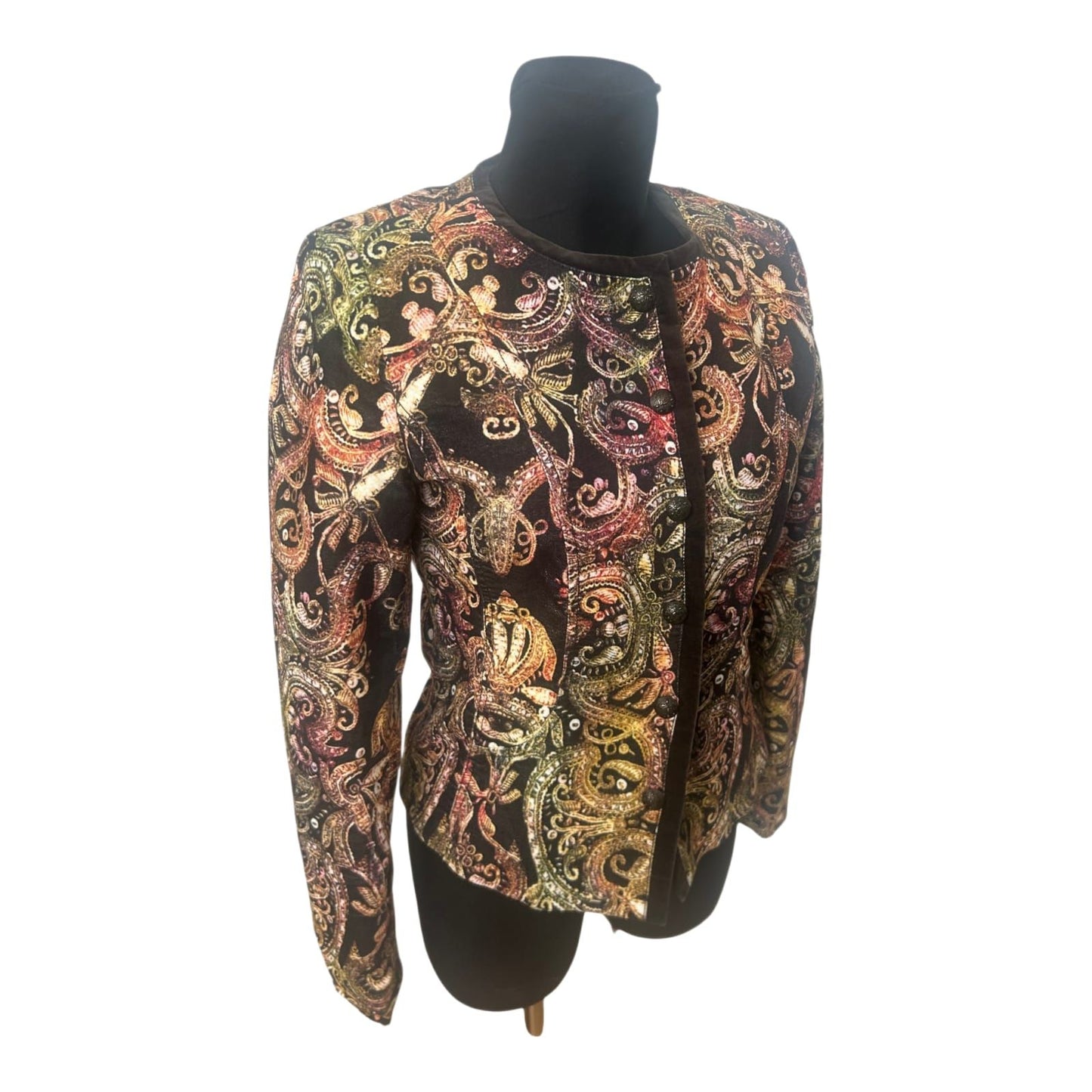 Apanage Blazer Damen Gr 38 Schwarz Gold Paisley Kurzblazer Elegant Stretch