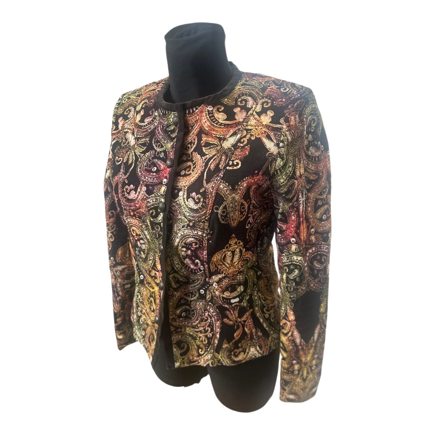 Apanage Blazer Damen Gr 38 Schwarz Gold Paisley Kurzblazer Elegant Stretch