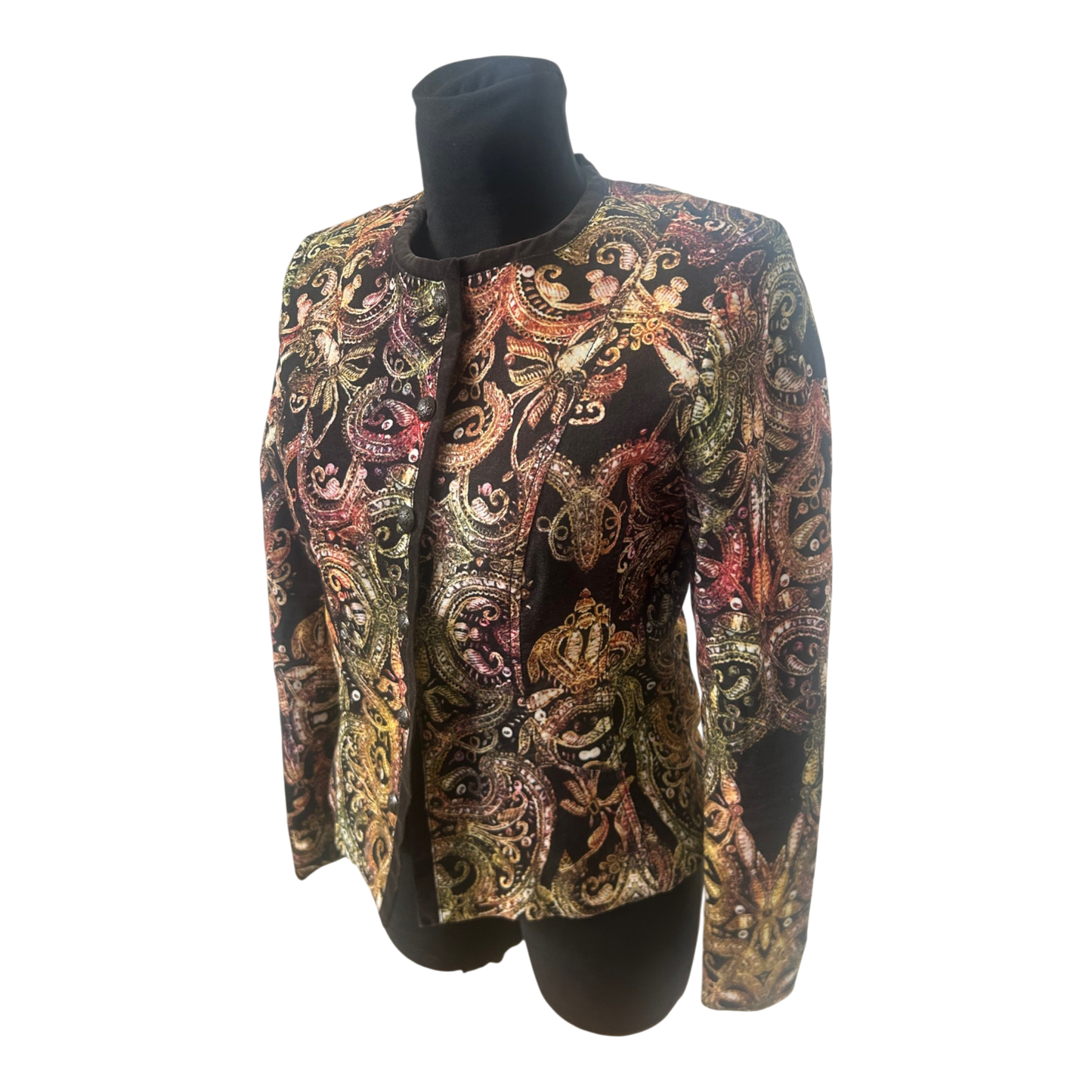 Apanage Blazer Damen Gr 38 Schwarz Gold Paisley Kurzblazer Elegant Stretch