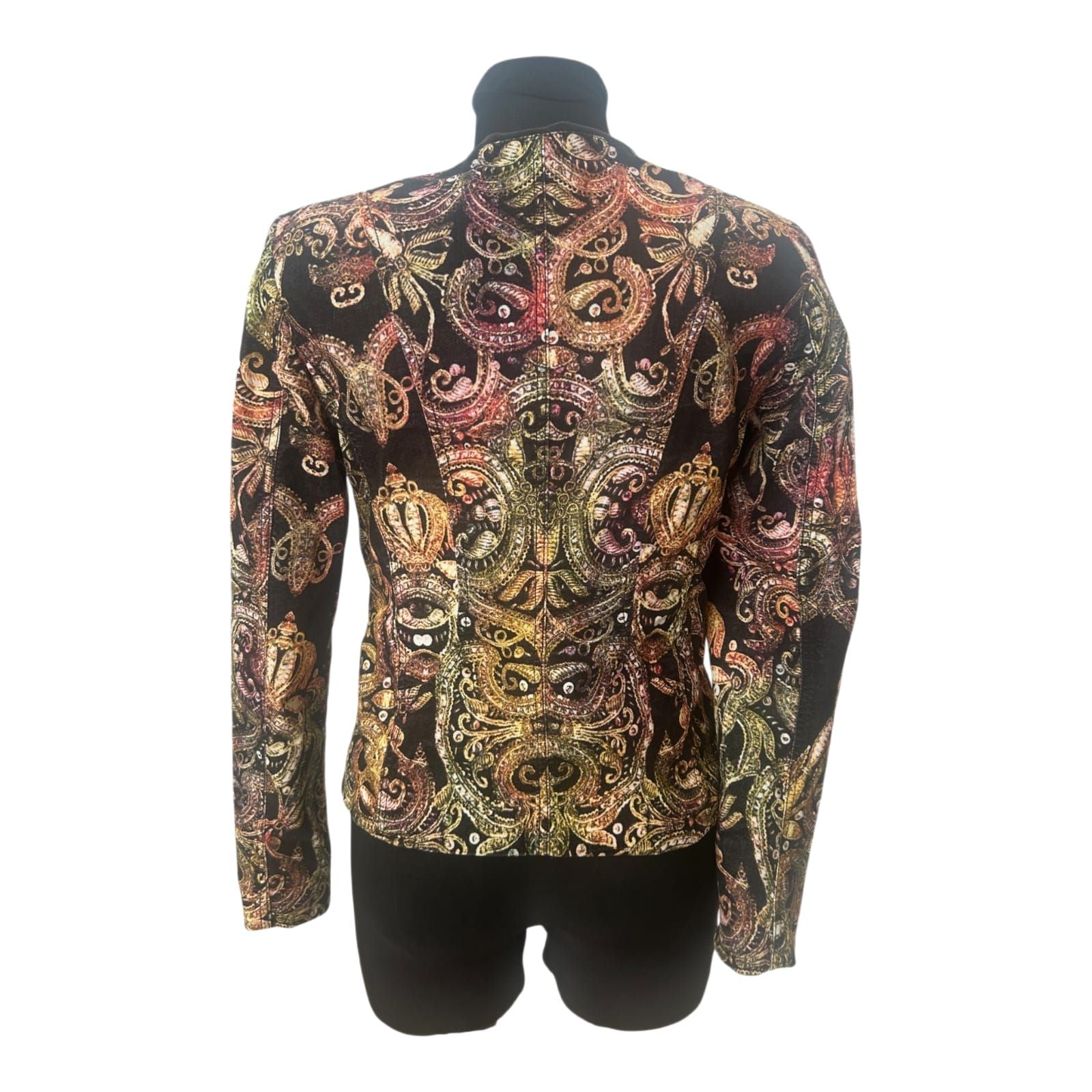 Apanage Blazer Damen Gr 38 Schwarz Gold Paisley Kurzblazer Elegant Stretch