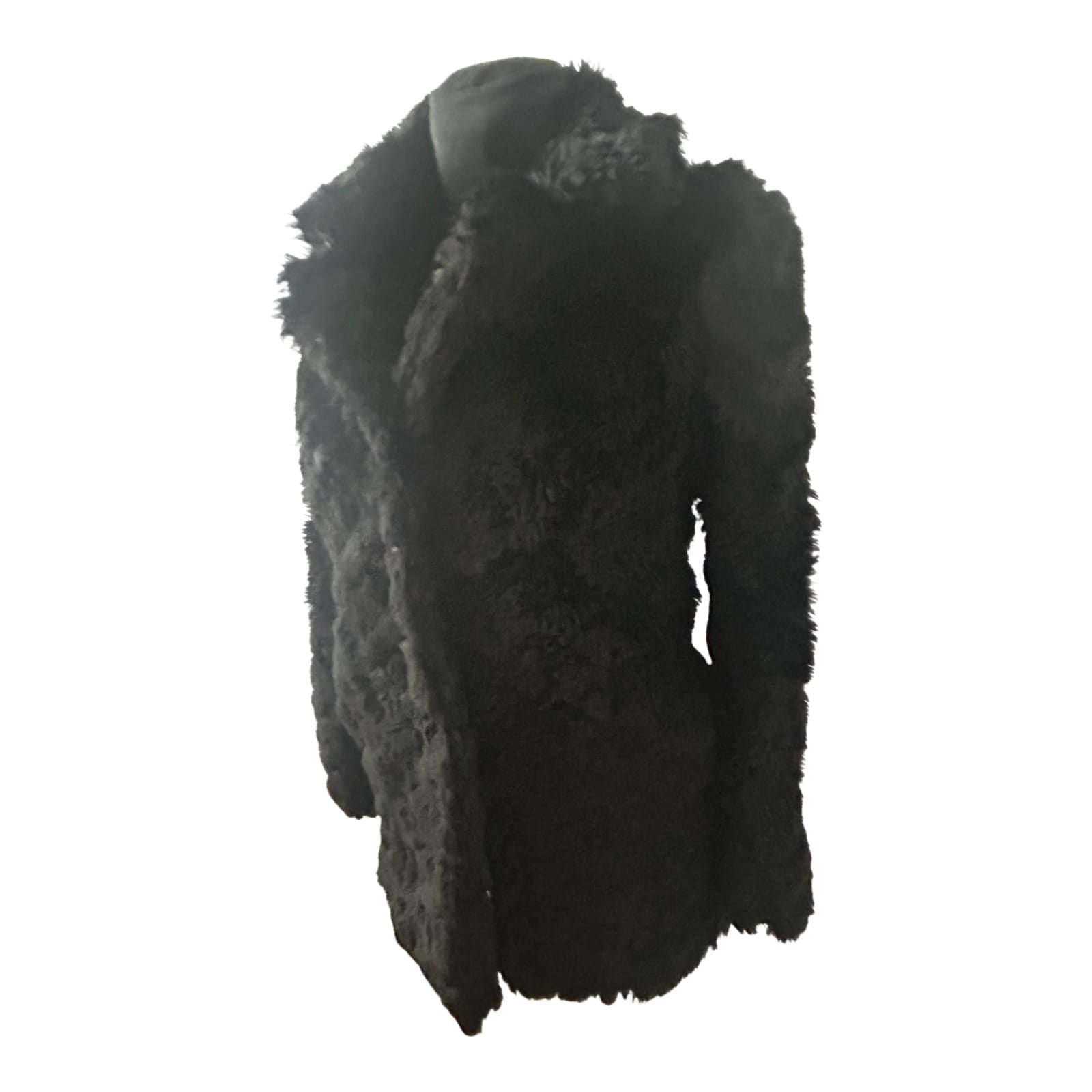 Mango Suit Damen Mantel Gr XS Schwarz Kunstpelz Flauschig Elegant Warm Mit Futter
