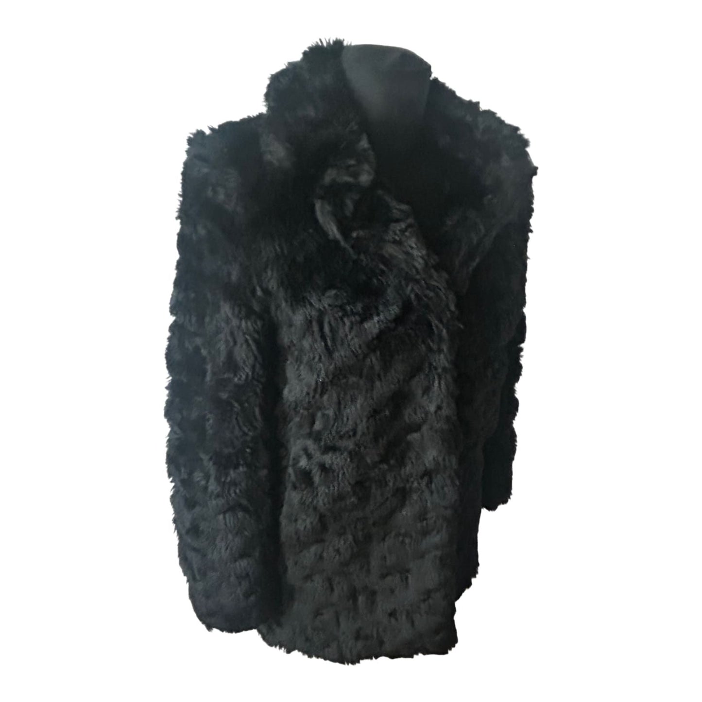 Mango Suit Damen Mantel Gr XS Schwarz Kunstpelz Flauschig Elegant Warm Mit Futter