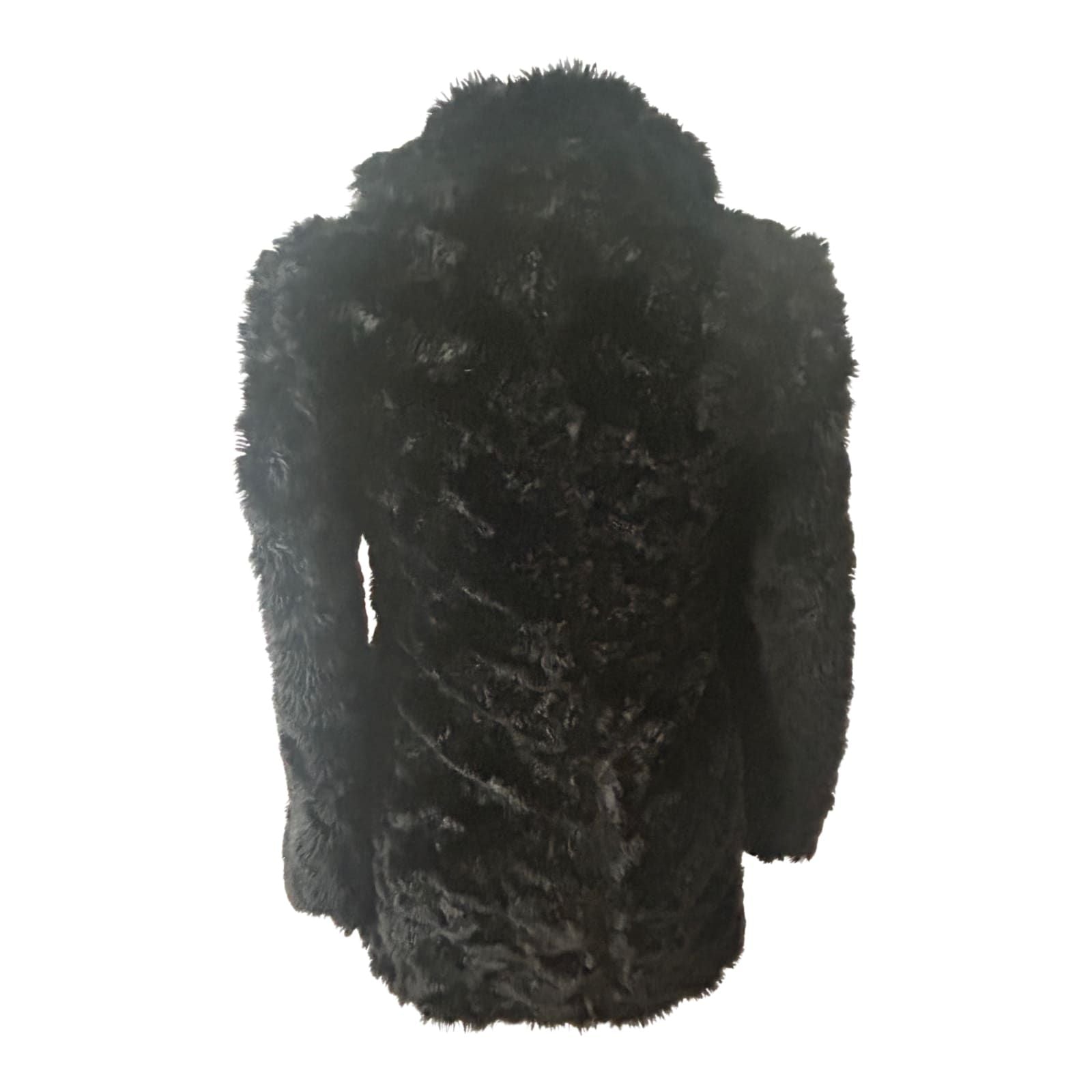 Mango Suit Damen Mantel Gr XS Schwarz Kunstpelz Flauschig Elegant Warm Mit Futter