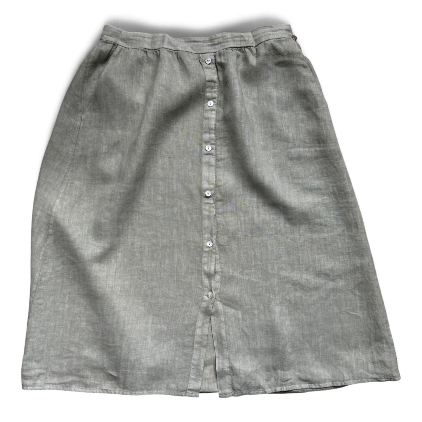 Heart Kiss Leinenrock Damen L Helles Khaki Vintage Gummizug Knopfleiste Sommer