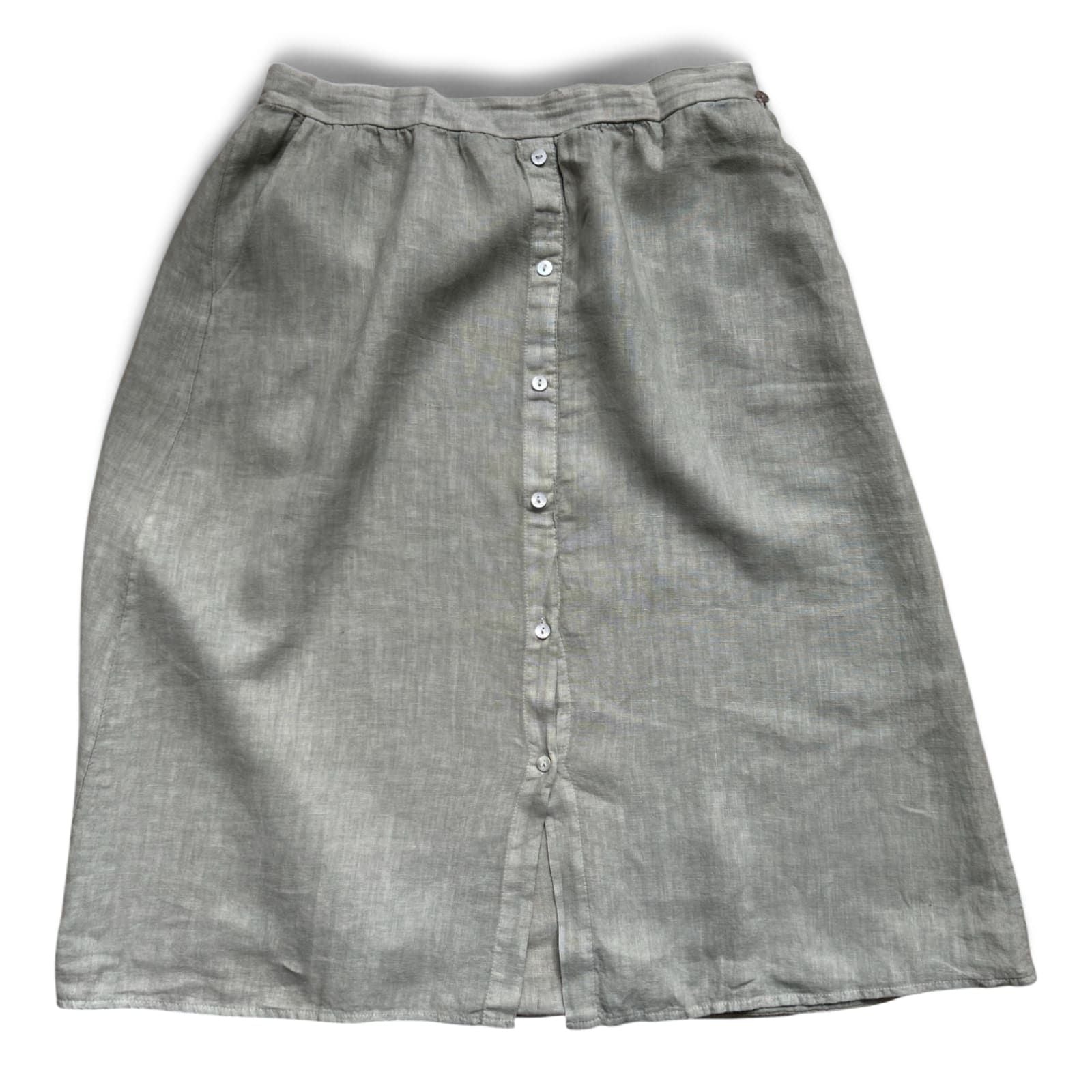 Heart Kiss Leinenrock Damen L Helles Khaki Vintage Gummizug Knopfleiste Sommer