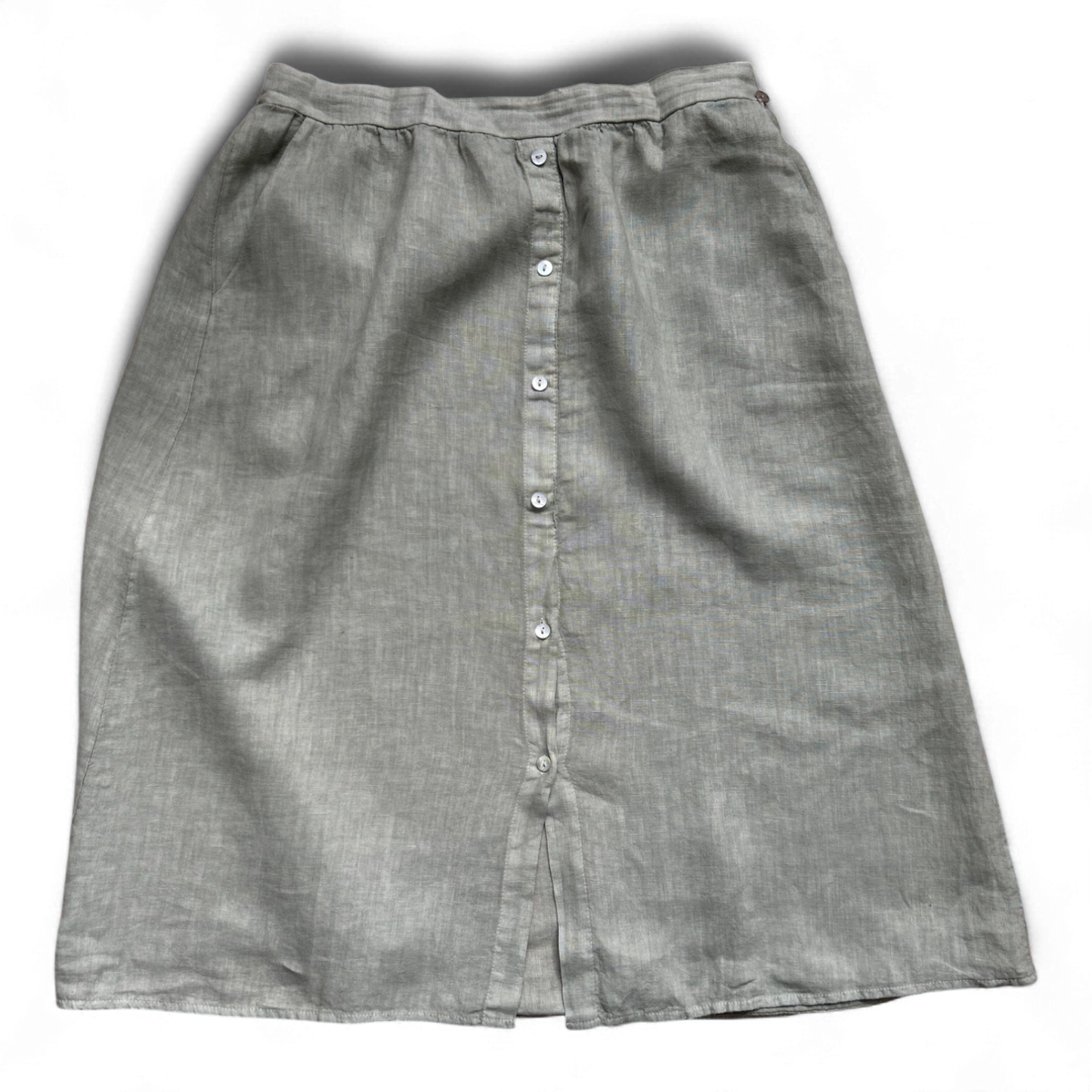 Heart Kiss Leinenrock Damen L Helles Khaki Vintage Gummizug Knopfleiste Sommer