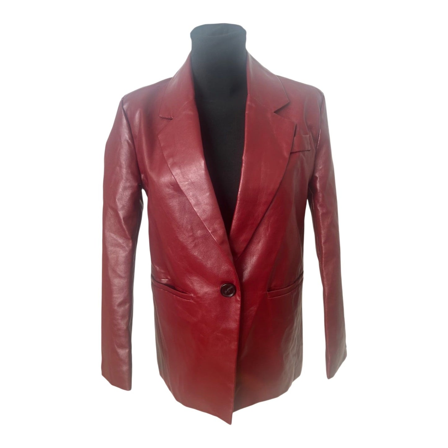 Princess Polly Blazer XS Damen Kunstleder Bordeauxrot Elegant Revers