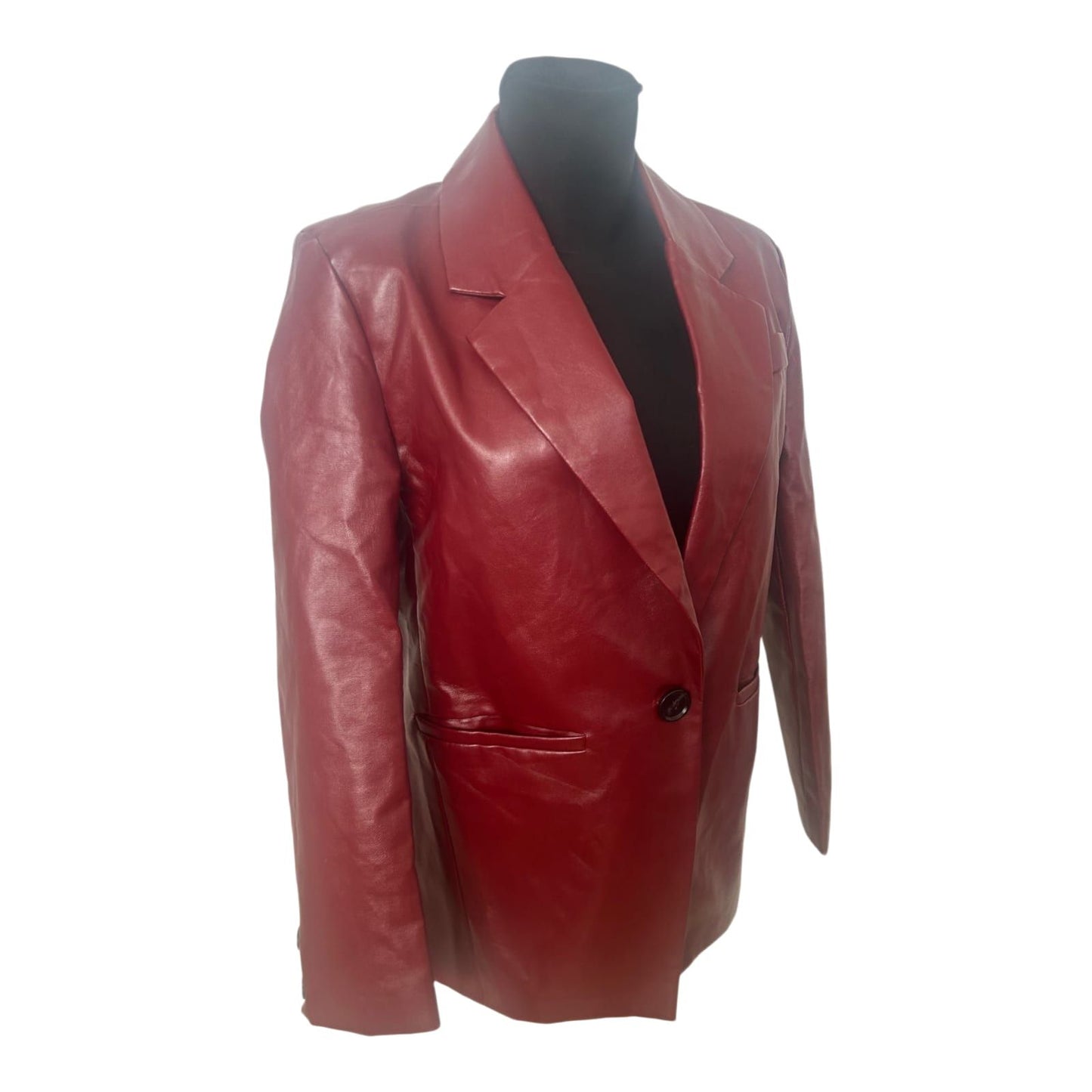 Princess Polly Blazer XS Damen Kunstleder Bordeauxrot Elegant Revers