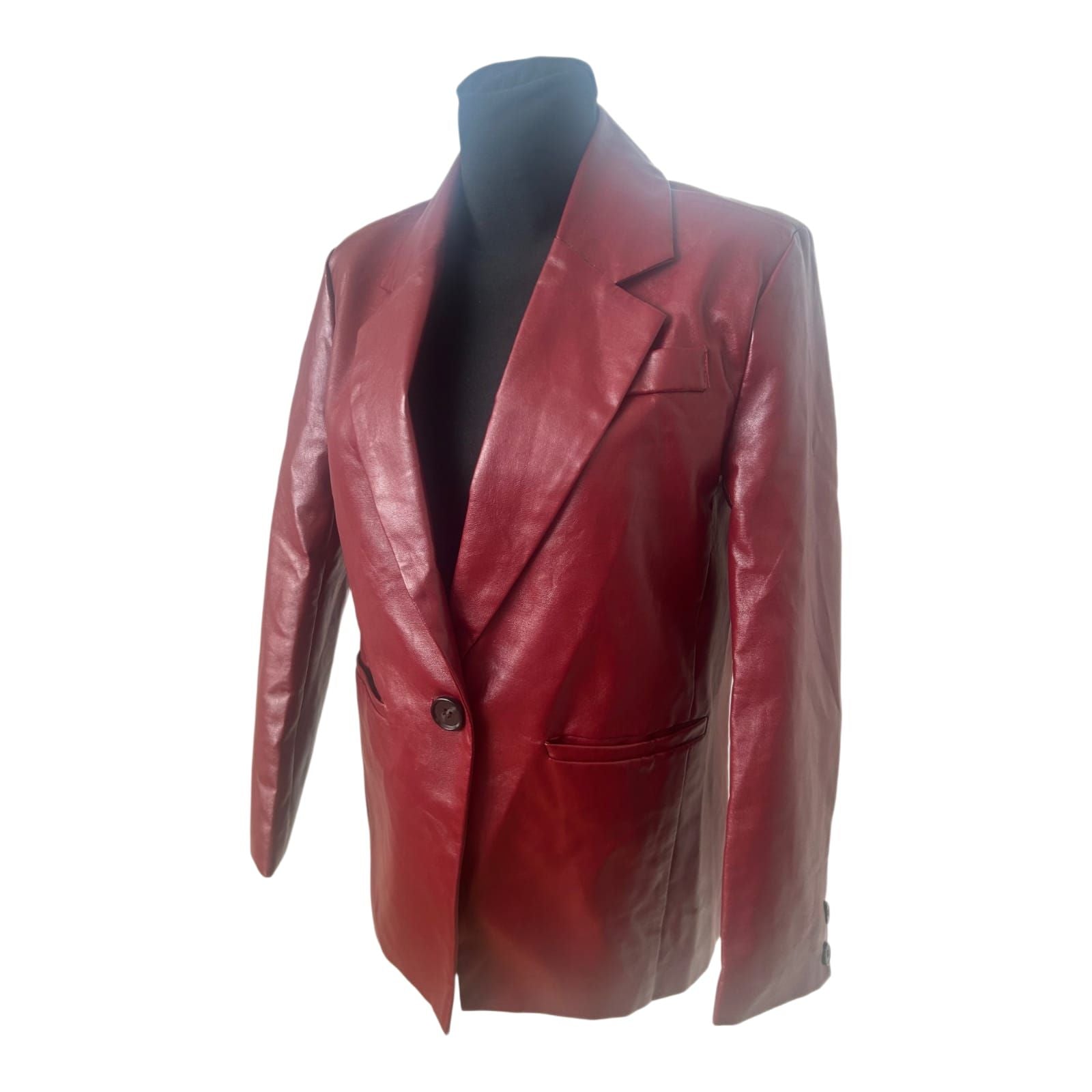 Princess Polly Blazer XS Damen Kunstleder Bordeauxrot Elegant Revers