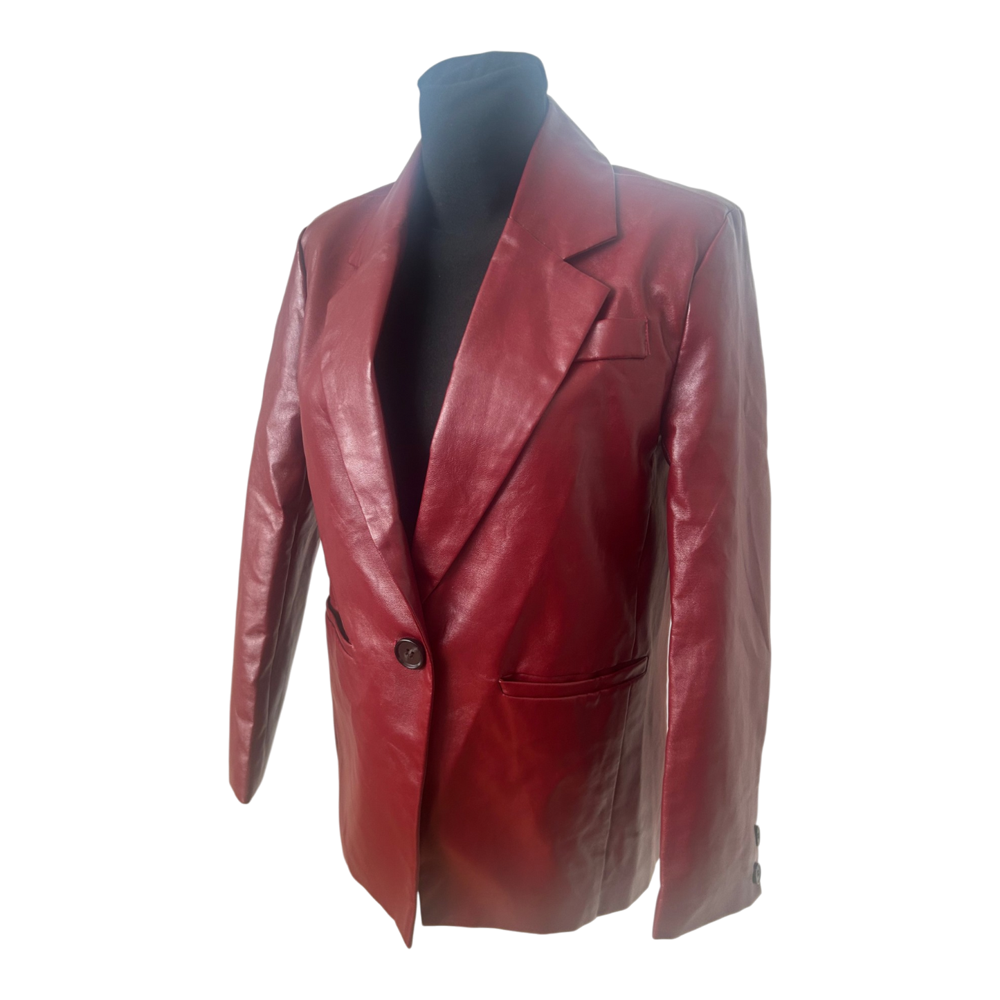Princess Polly Blazer XS Damen Kunstleder Bordeauxrot Elegant Revers