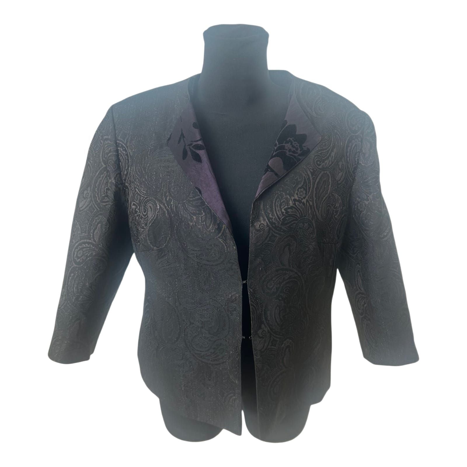 Damen Blazer Schwarz Paisley Gr. L Muster Elegant Kurzjacke Dreiviertelarm