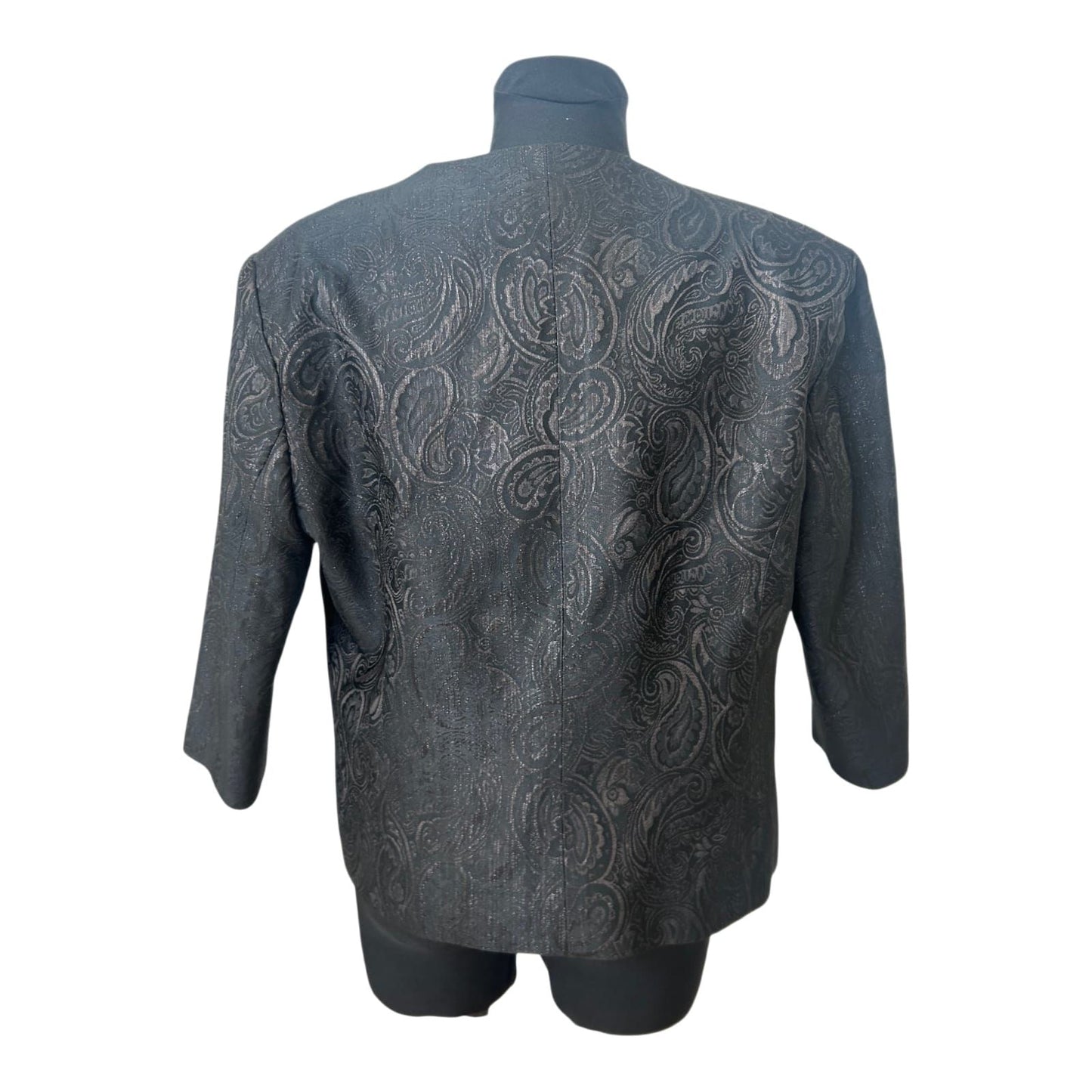 Damen Blazer Schwarz Paisley Gr. L Muster Elegant Kurzjacke Dreiviertelarm